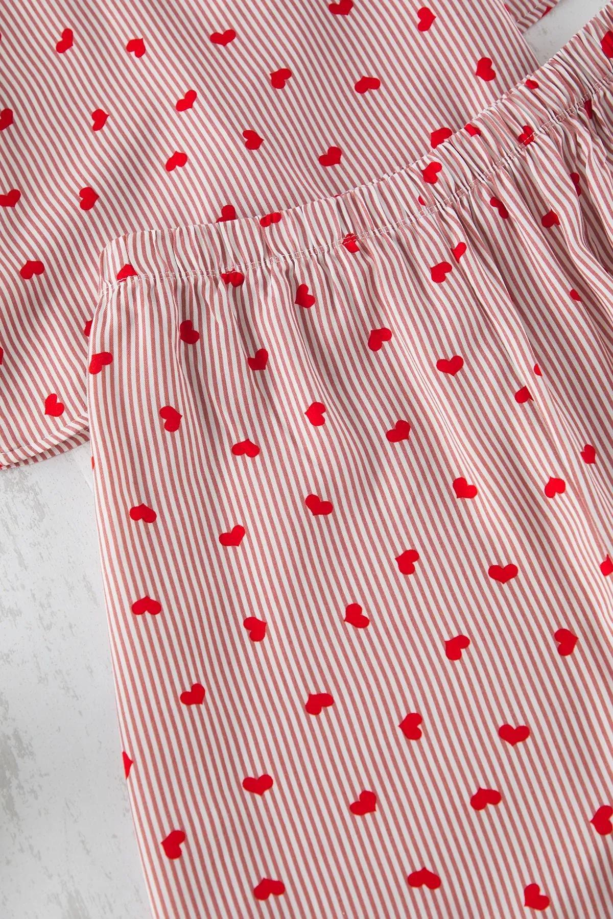 Red Striped Patterned Pajama Set, Red, large image number 3