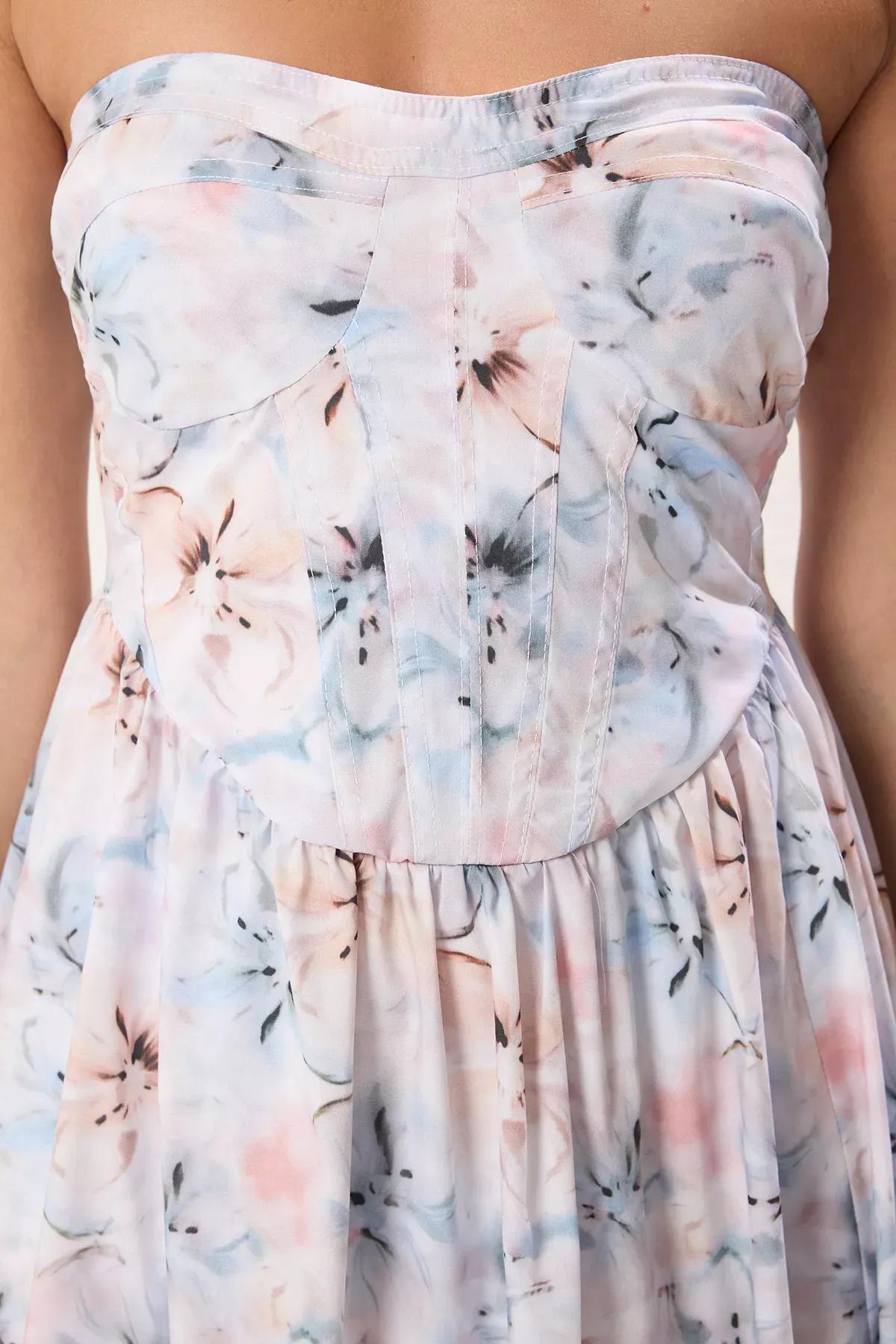 Floral Strapless Romantic Midi Dress, Very colorful, large image number 2