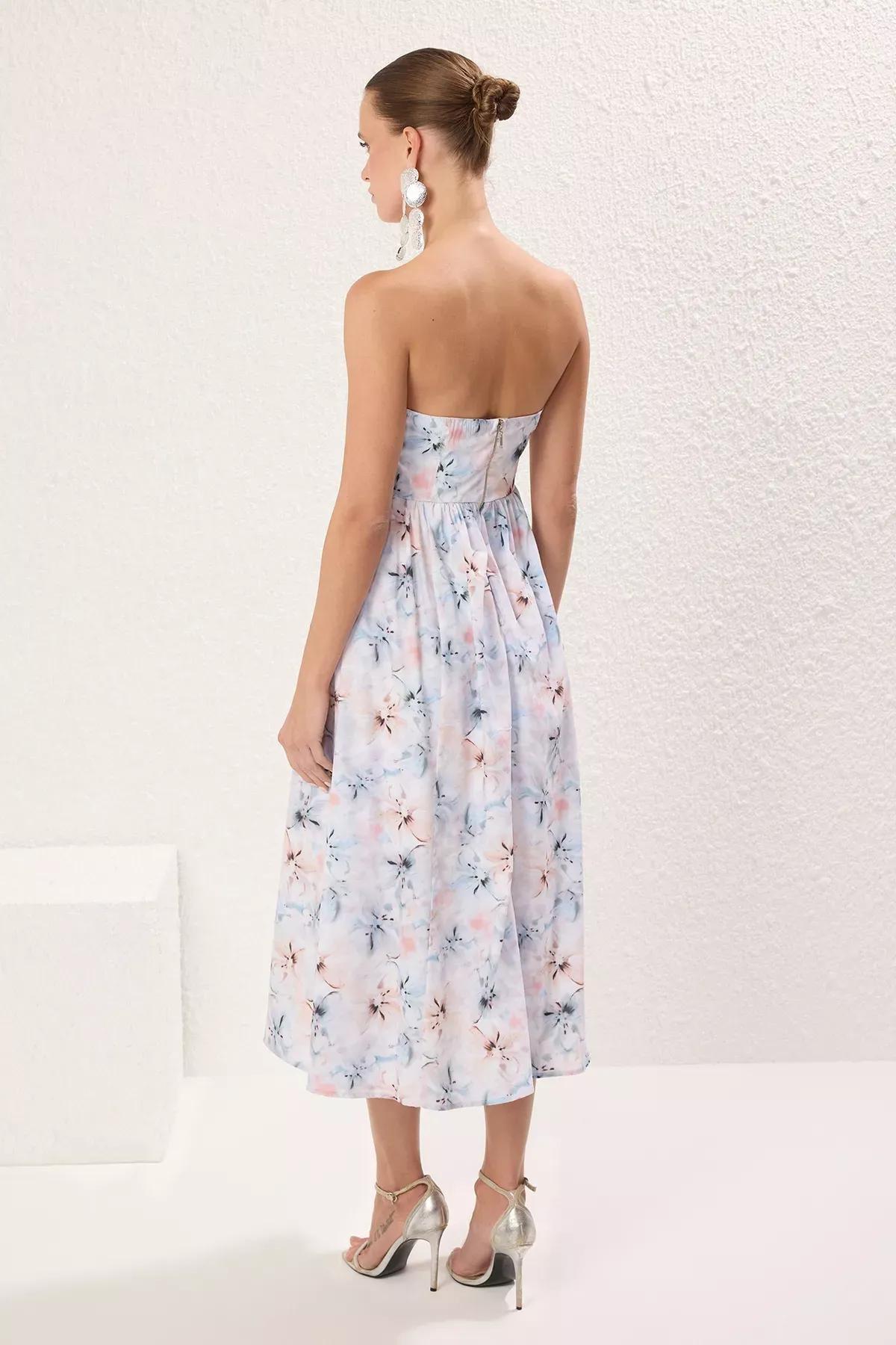 Floral Strapless Romantic Midi Dress, Very colorful, large image number 3