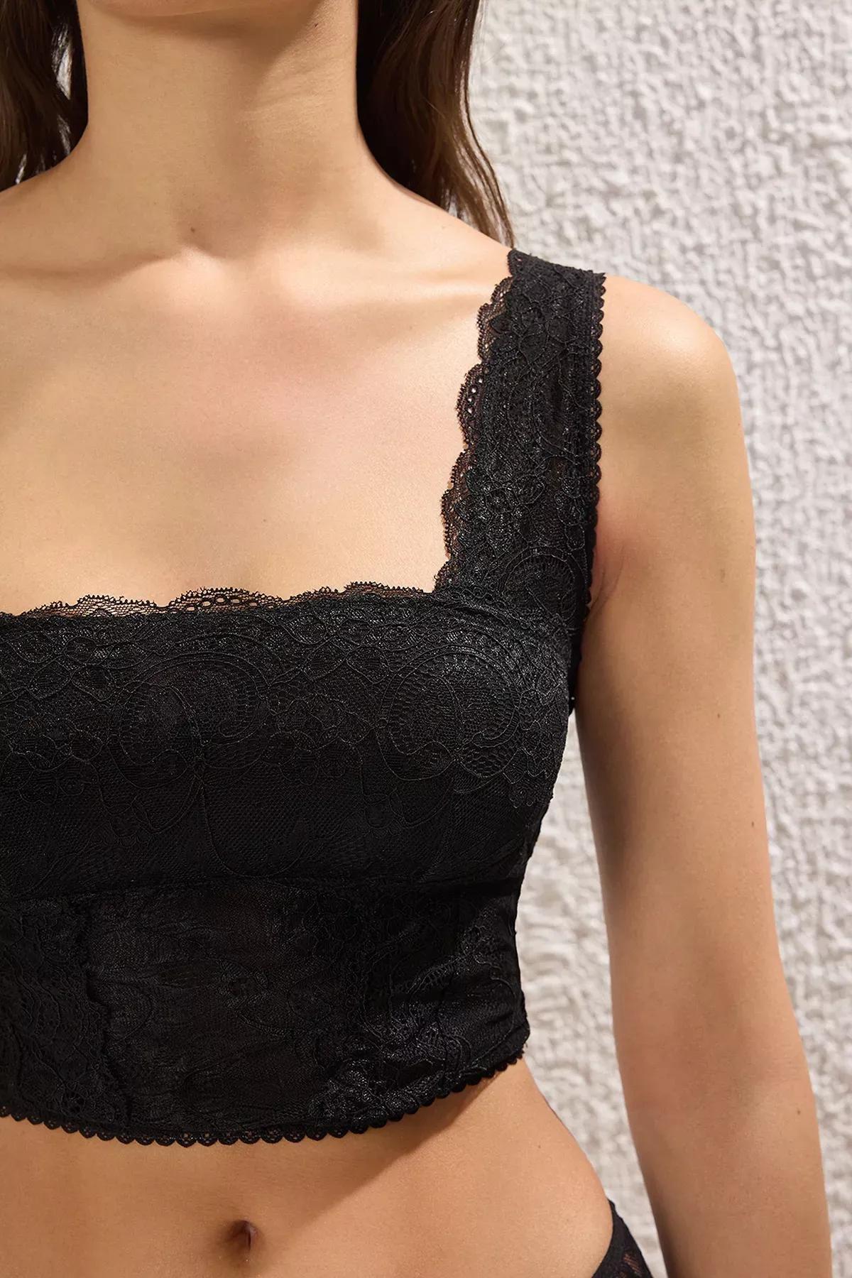 Black Lace Cupless Bustier Bra, , large image number 2
