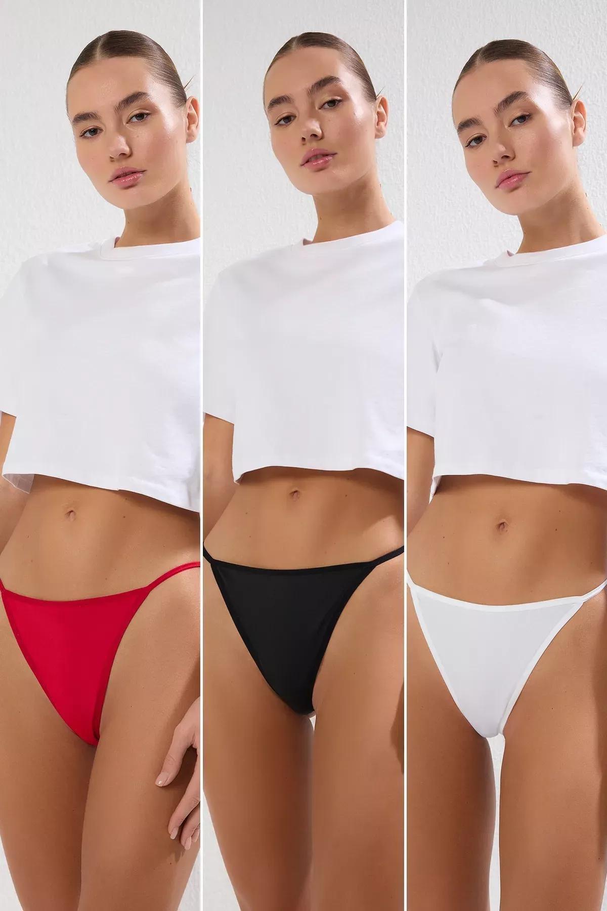 Black-White-Red Thong Panties, set of 3, , large image number 1