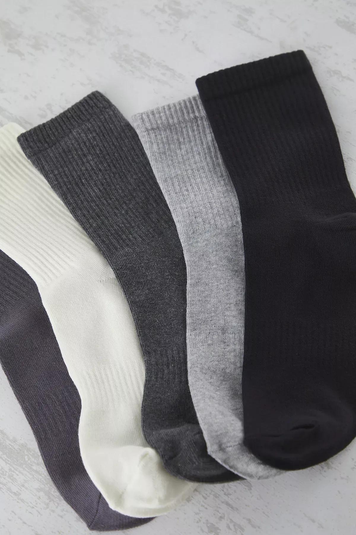 Black-Grey-Beige Unisex Set of 5 Socks, C101_6848, large image number 0