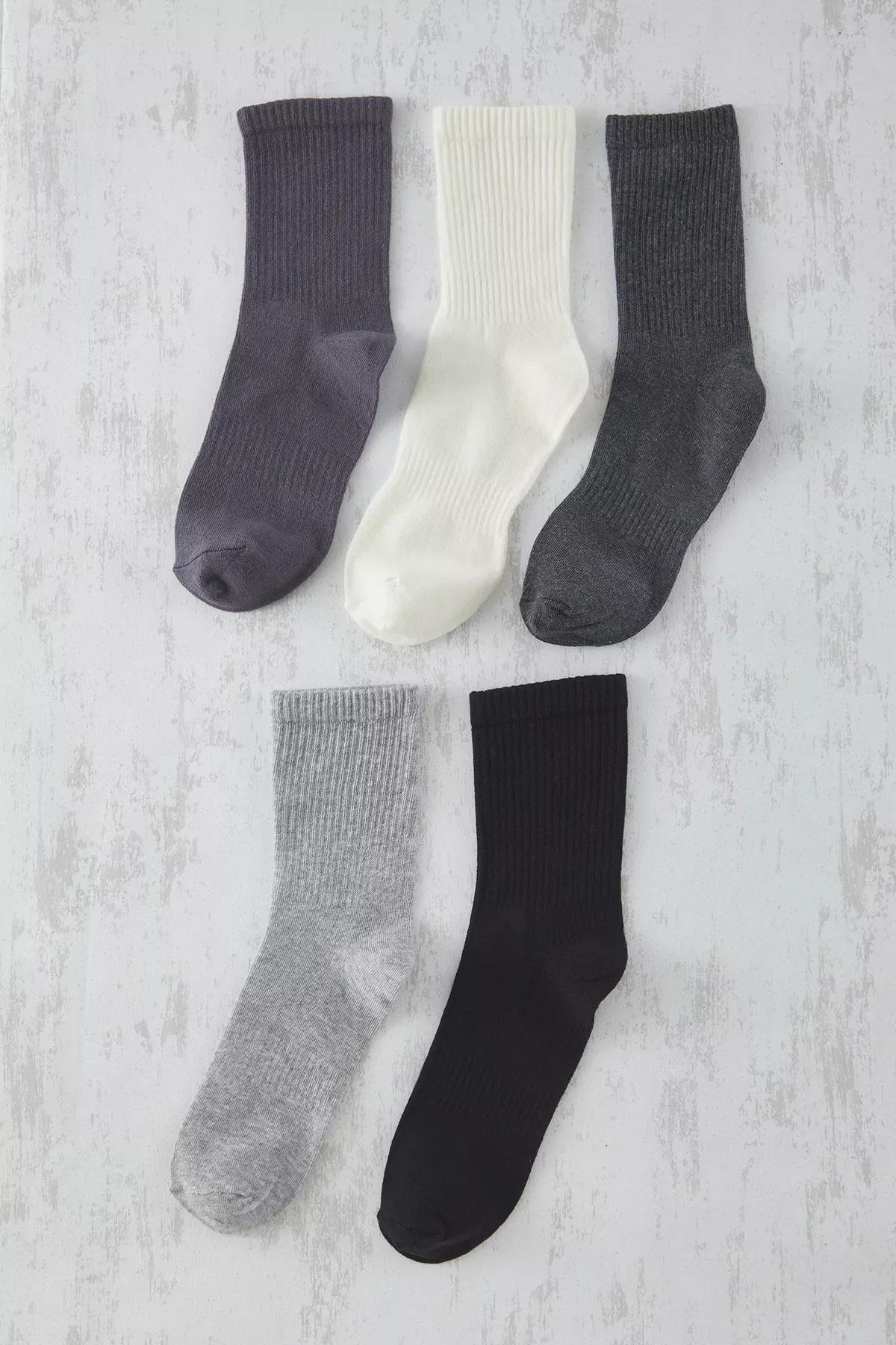 Black-Grey-Beige Unisex Set of 5 Socks, C101_6848, large image number 1