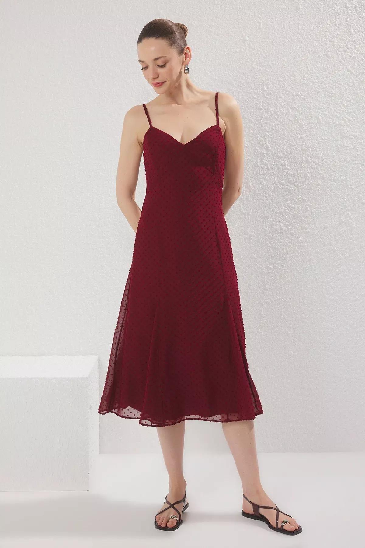 Red A-Line Midi Dress, Dark Cherry, large image number 0