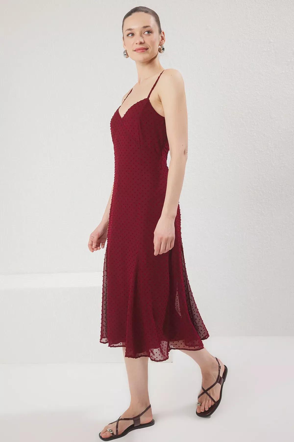 Red A-Line Midi Dress, Dark Cherry, large image number 1