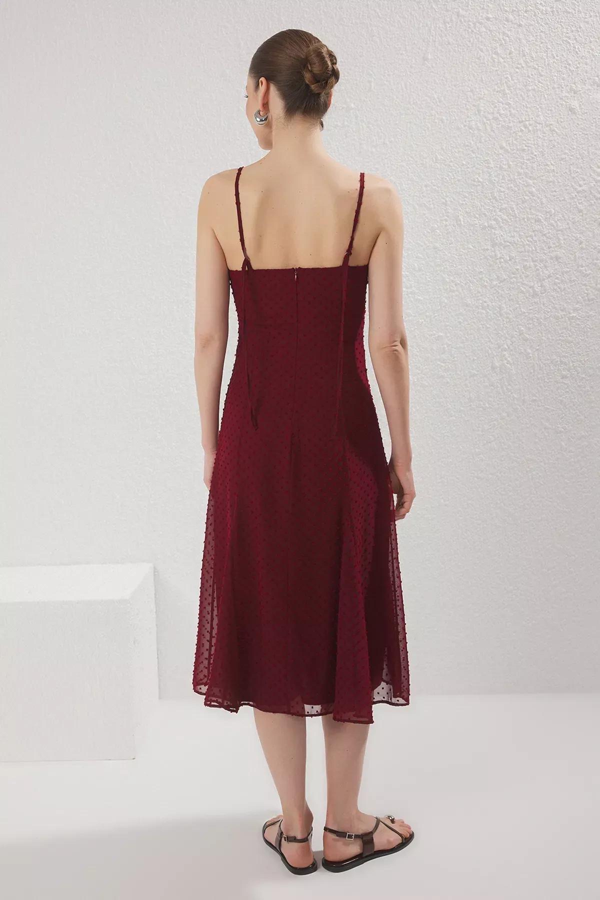 Red A-Line Midi Dress, Dark Cherry, large image number 3