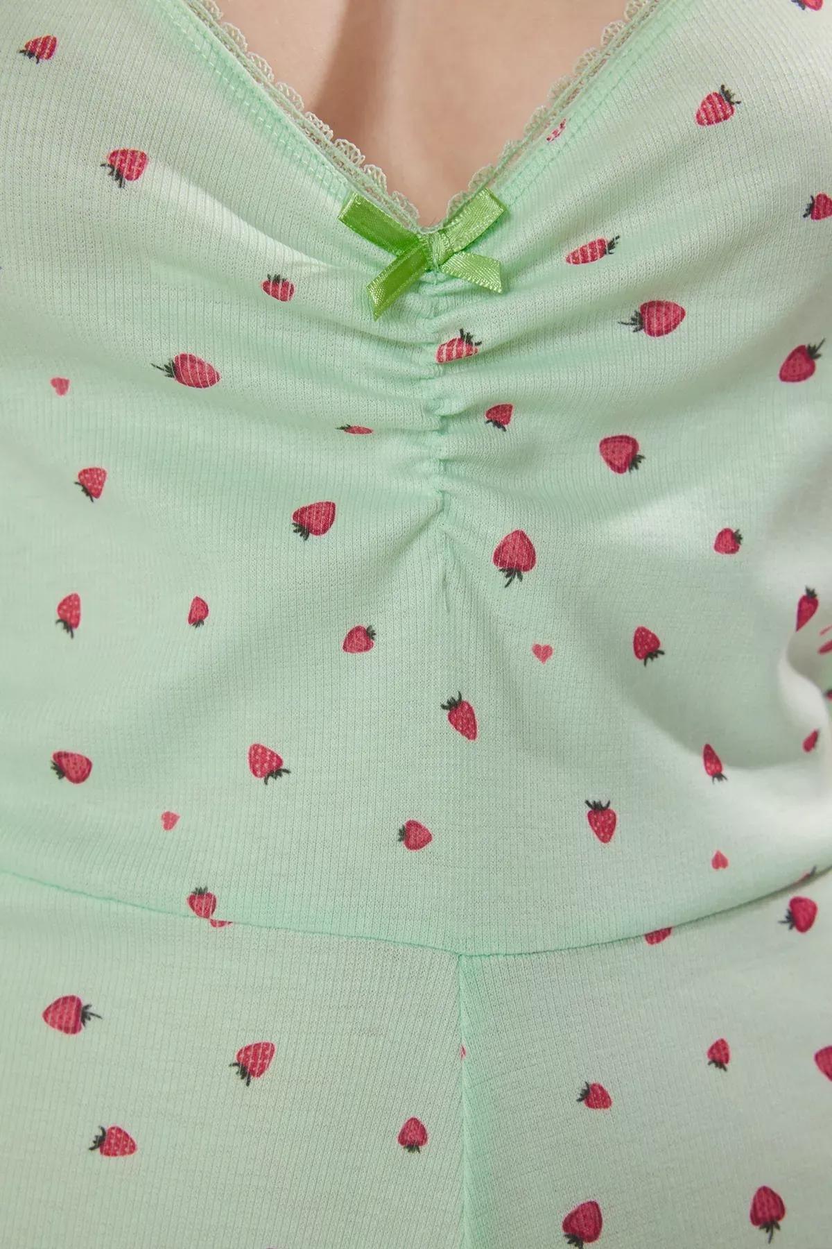 Green Strawberry Pleated Ribbon Jumpsuit, Green, large image number 2