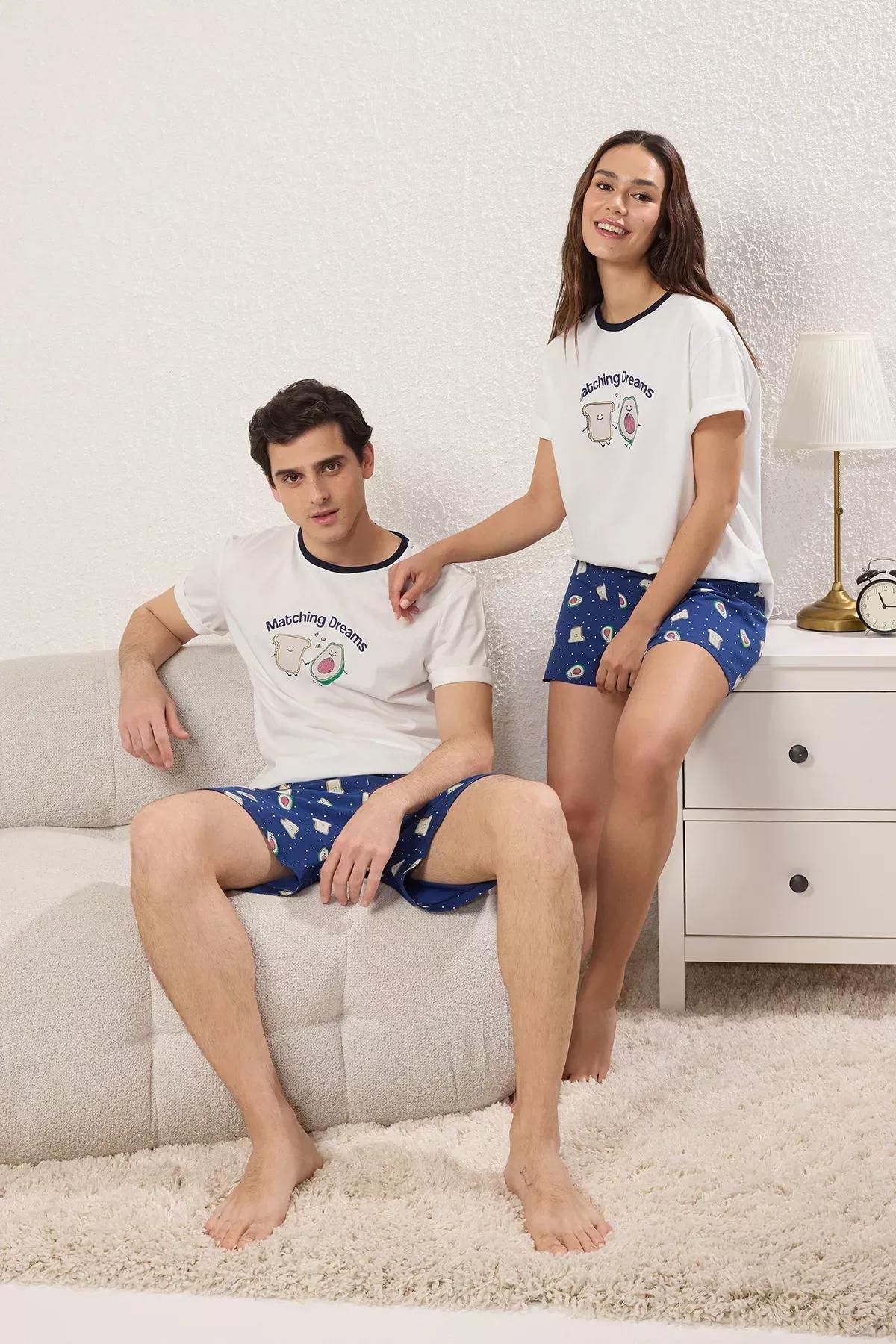White Avocado Patterned Pajama Set, Ecru, medium