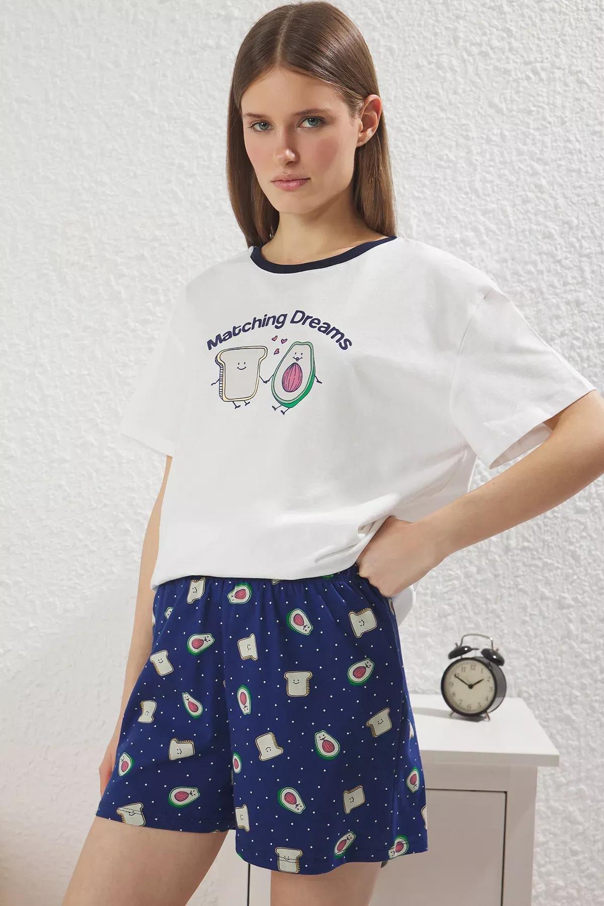 White Avocado Patterned Pajama Set, Ecru, large image number 2