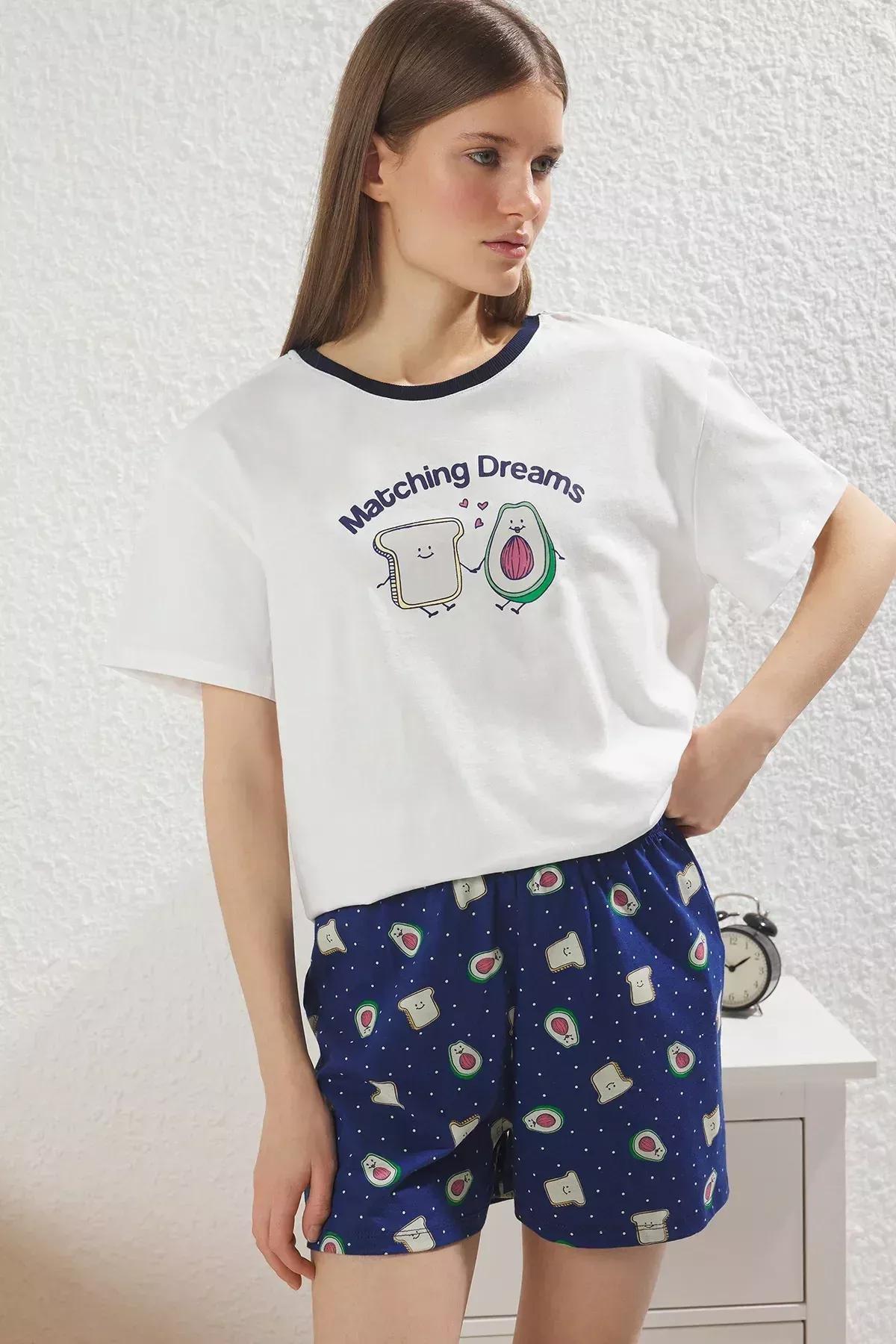 White Avocado Patterned Pajama Set, Ecru, large image number 3