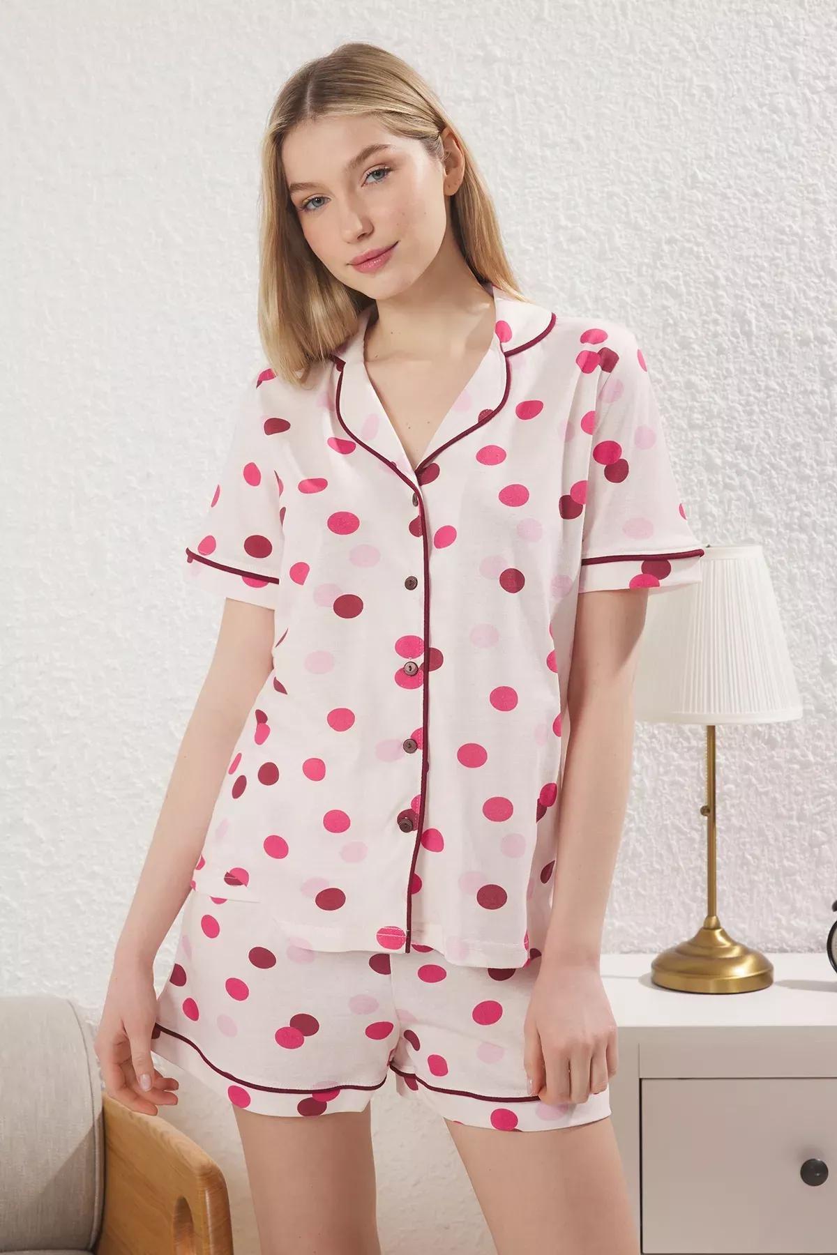 Pink Polka Dot Pajama Set with Shorts, LIGHT PINK, large image number 0