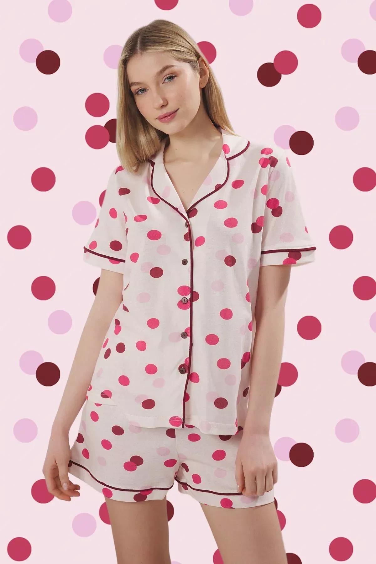 Pink Polka Dot Pajama Set with Shorts, LIGHT PINK, large image number 1