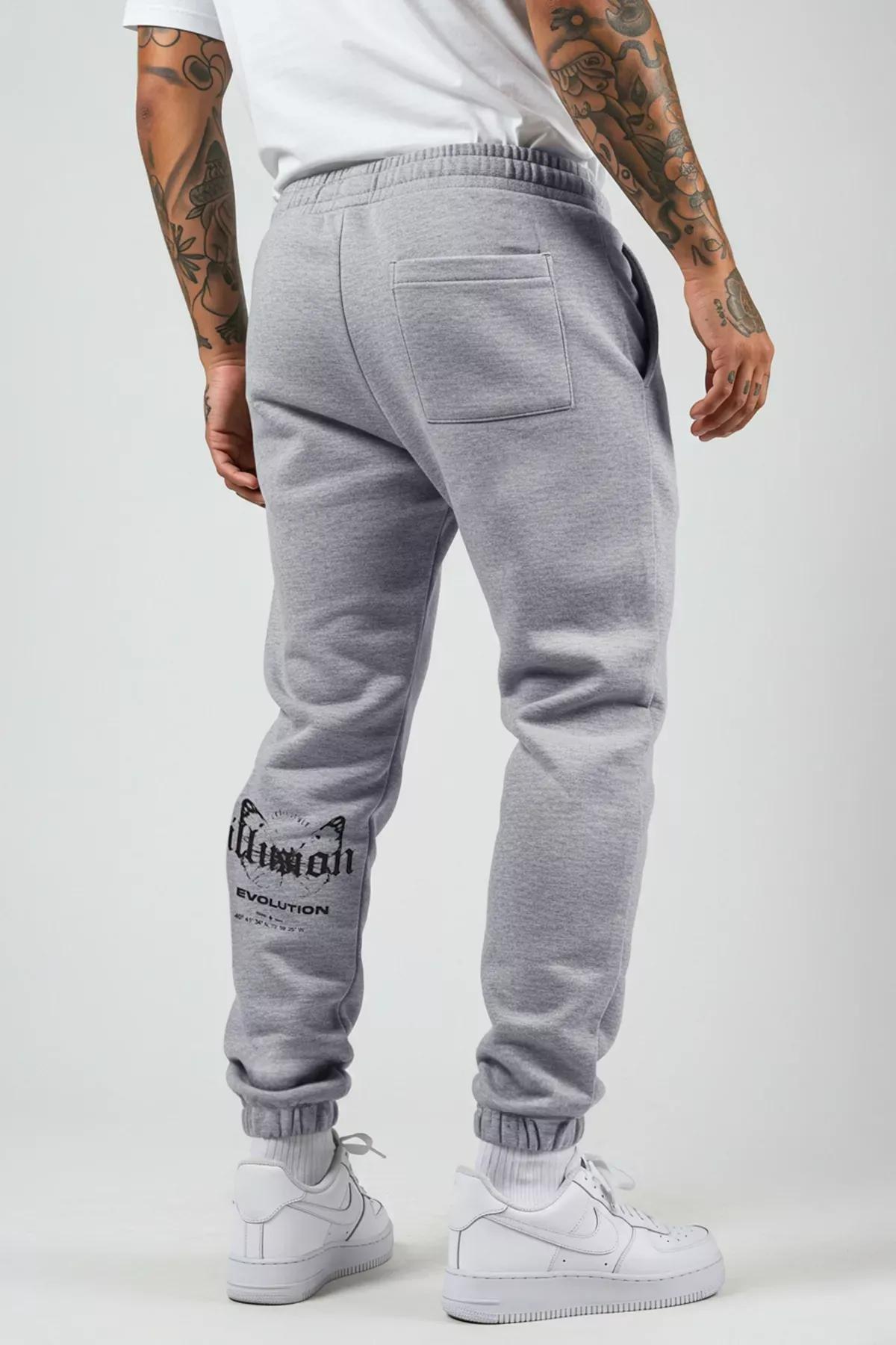 Grey Melange Elastic Leg Butterfly Sweatpants, GRAY MELANGE, medium