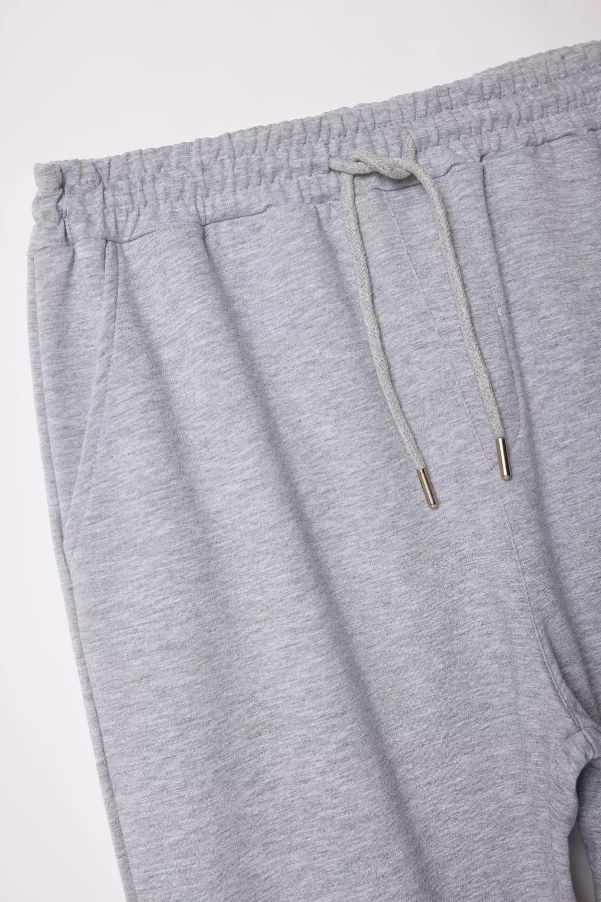 Grey Melange Elastic Leg Butterfly Sweatpants, , large image number 2