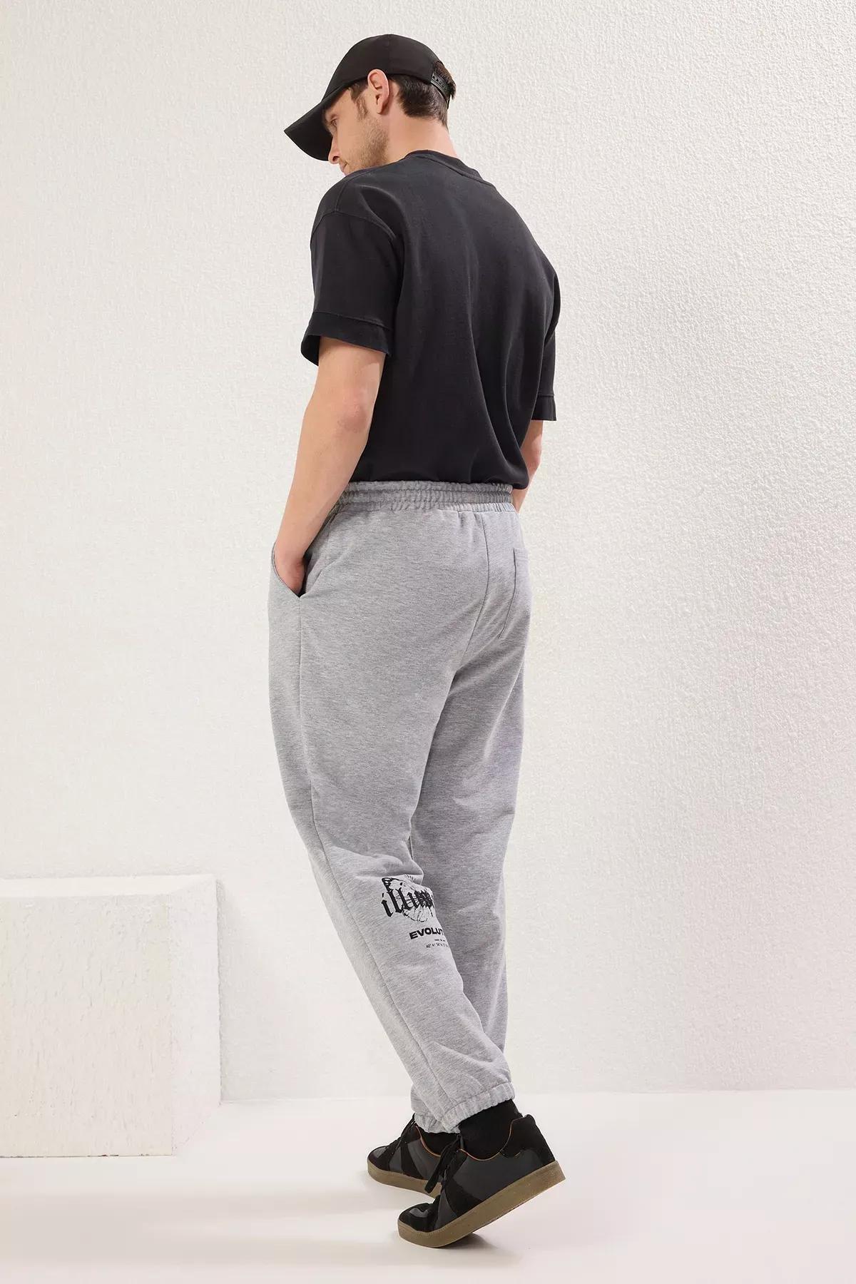 Grey Melange Elastic Leg Butterfly Sweatpants, GRAY MELANGE, large image number 5