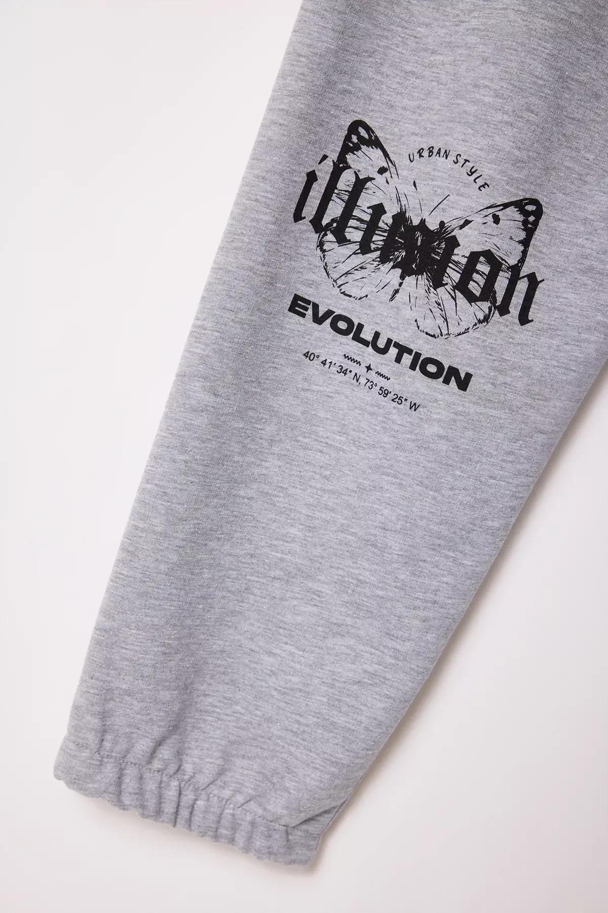 Grey Melange Elastic Leg Butterfly Sweatpants, GRAY MELANGE, large image number 6