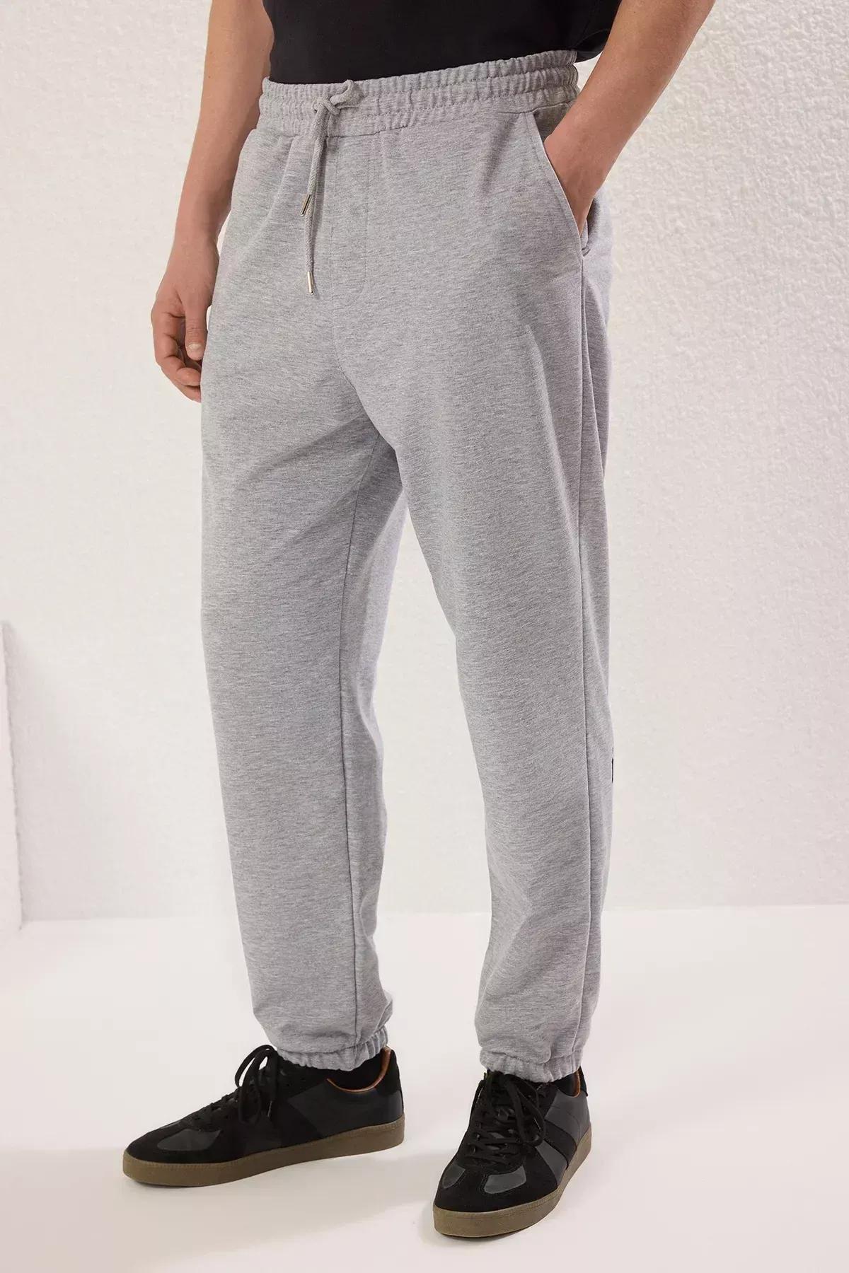 Grey Melange Elastic Leg Butterfly Sweatpants, GRAY MELANGE, large image number 7