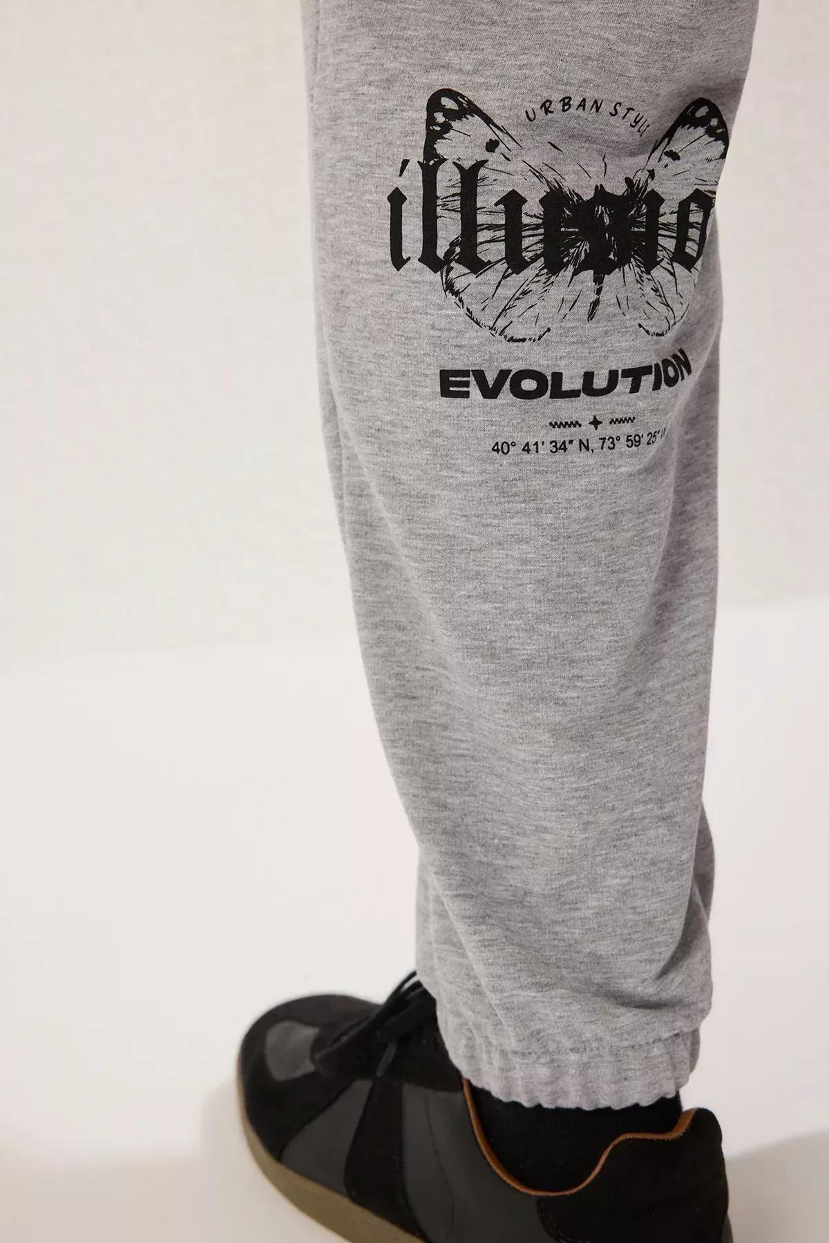 Grey Melange Elastic Leg Butterfly Sweatpants, GRAY MELANGE, large image number 8