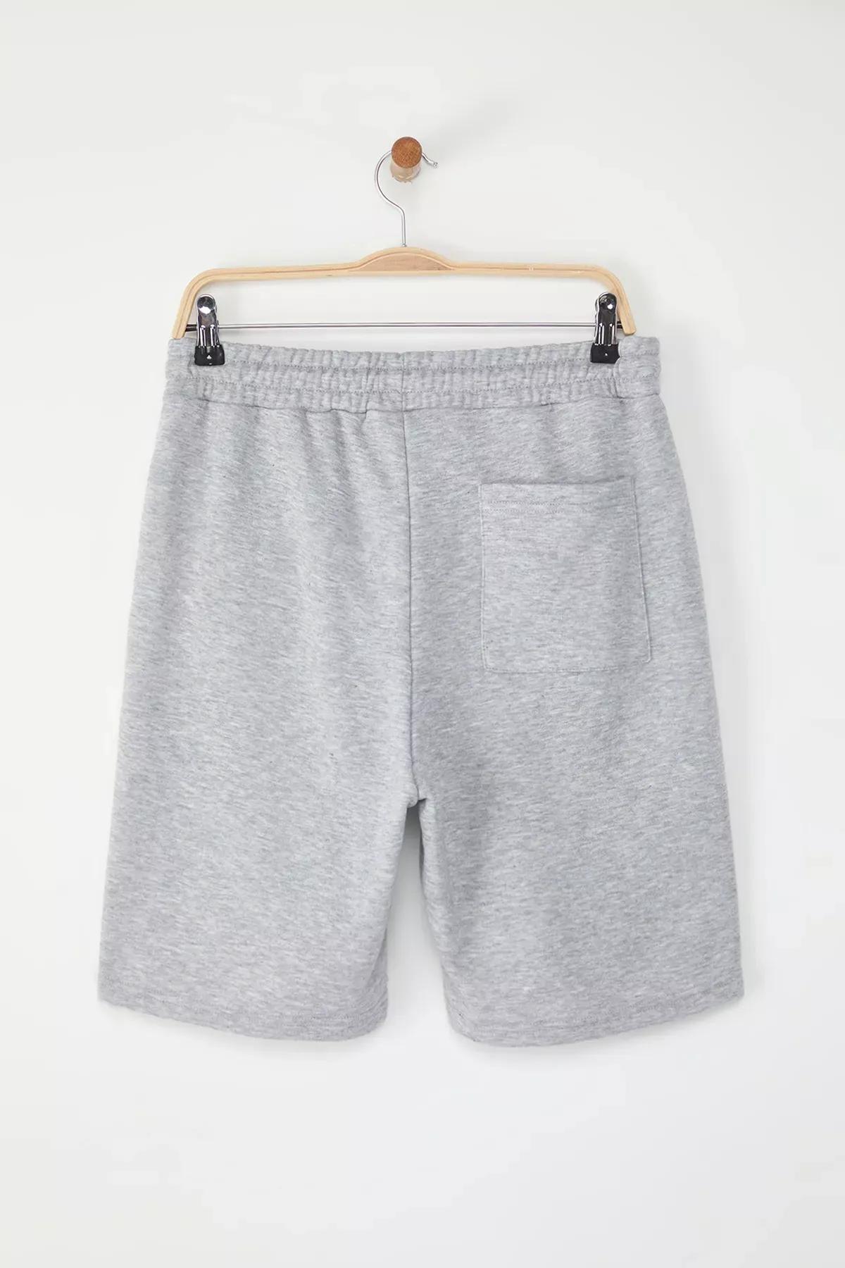 Grey Melange Embroidered Bermuda Shorts, GRAY MELANGE, large image number 5