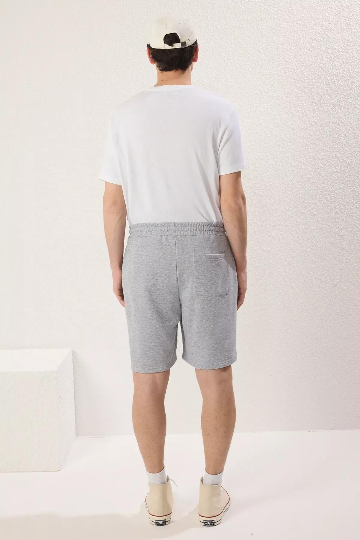 Grey Melange Embroidered Bermuda Shorts, GRAY MELANGE, large image number 6