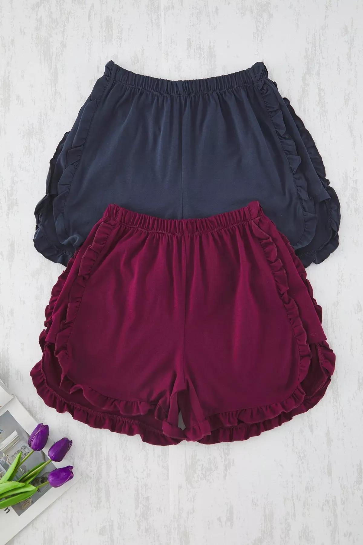 Red Navy Ruffle Pajama Bottoms Set of 2, C101_1553, large image number 0