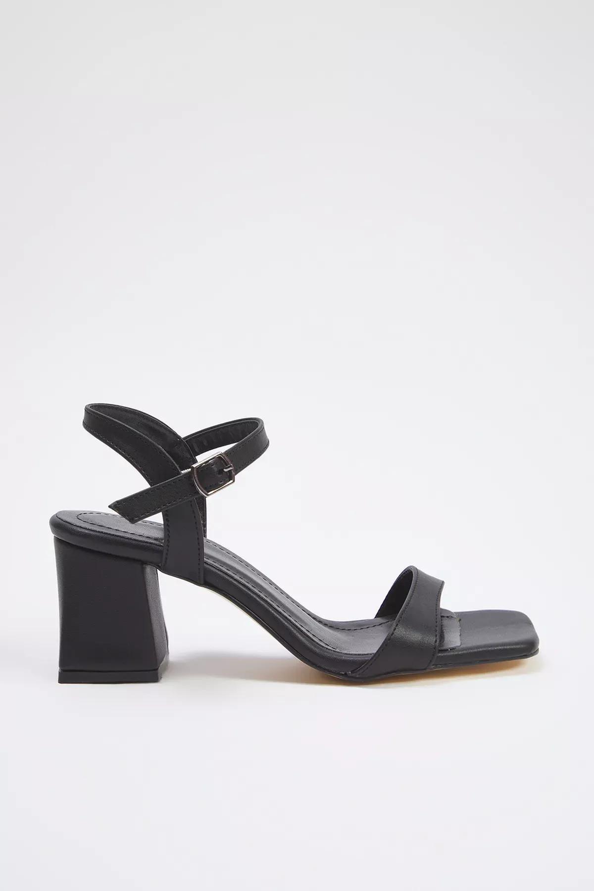 Black Ankle Strap Block Heel Sandals, , large image number 0