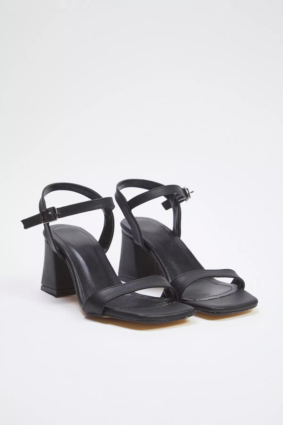 Black Ankle Strap Block Heel Sandals, , large image number 1
