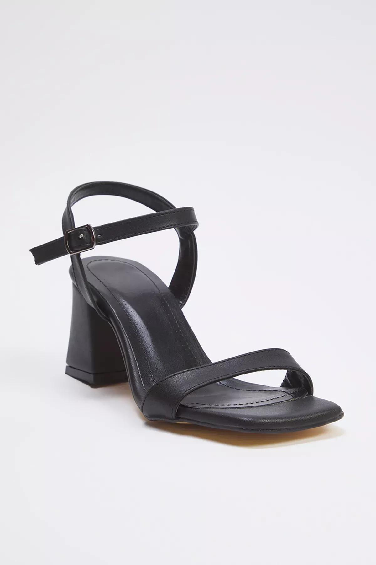 Black Ankle Strap Block Heel Sandals, , large image number 2