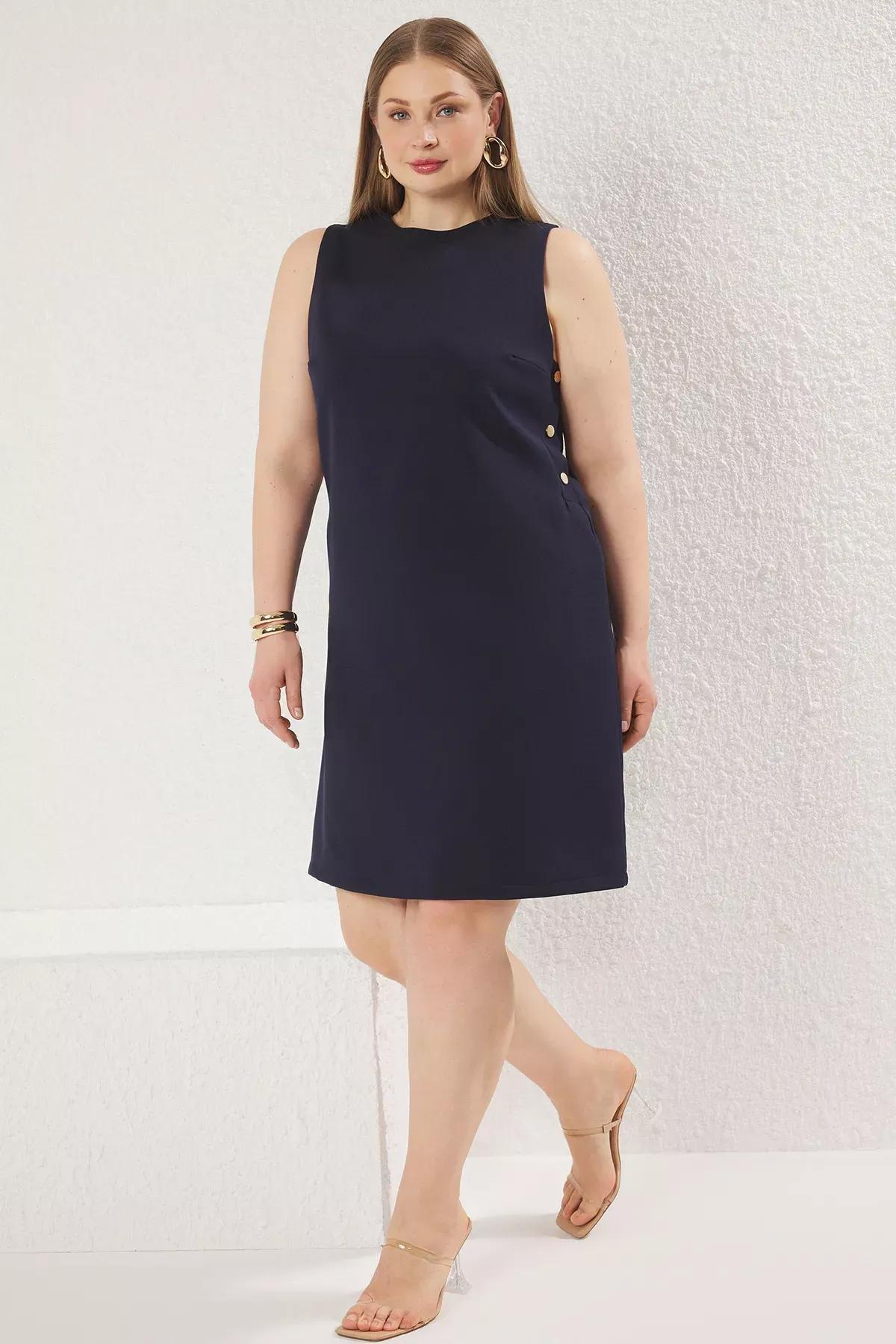 Navy Gold Buttoned Mini Dress, Navy blue, large image number 1