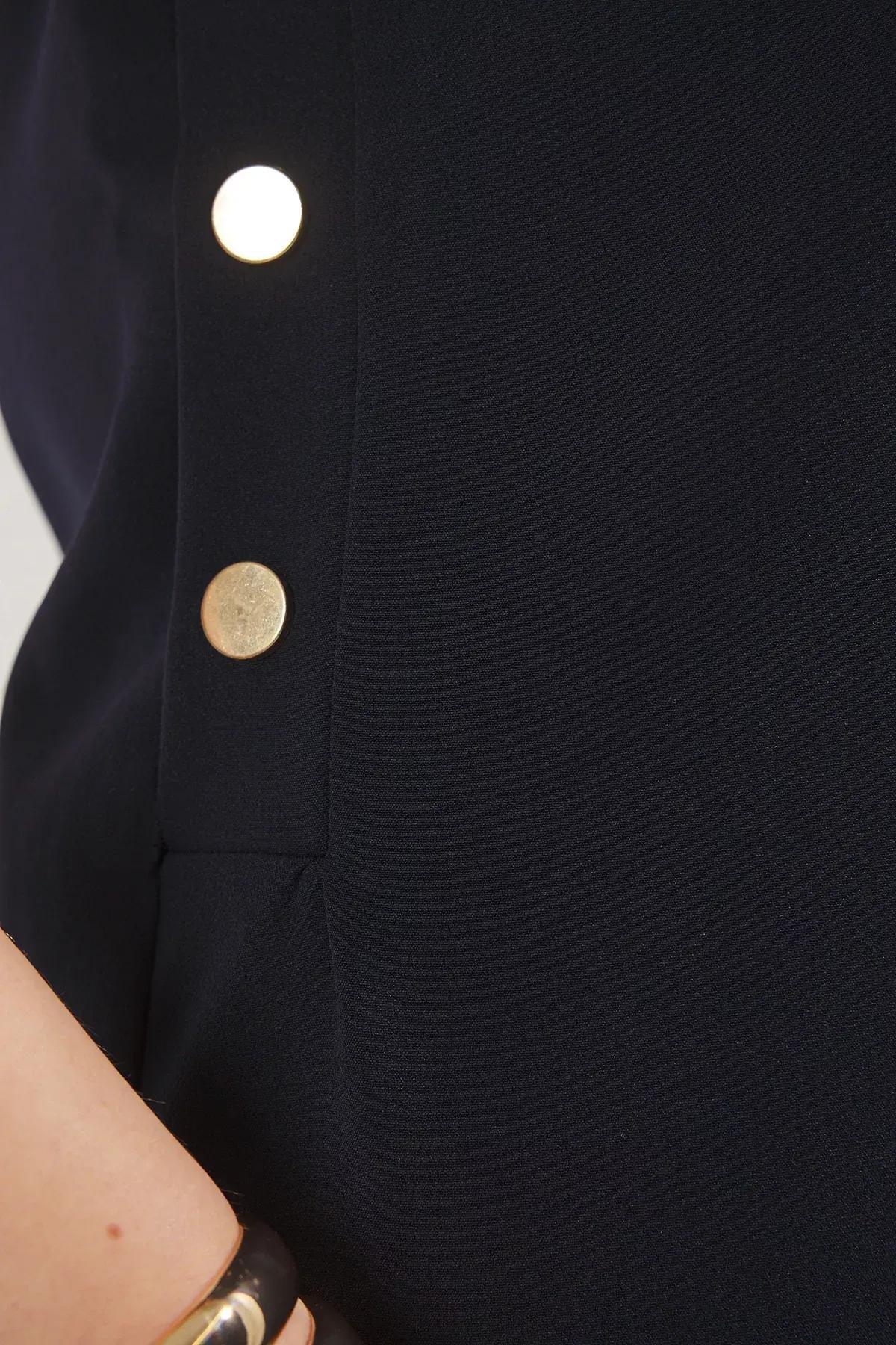 Navy Gold Buttoned Mini Dress, Navy blue, large image number 2