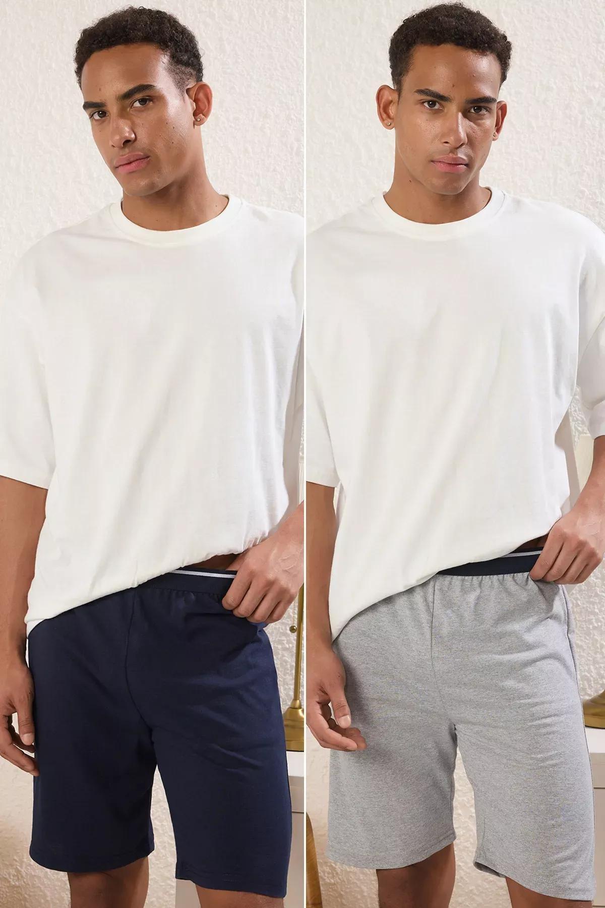 Navy-Grey 2-Pack Knitted Shorts,set of 2, Navy Blue-Grey, large image number 1