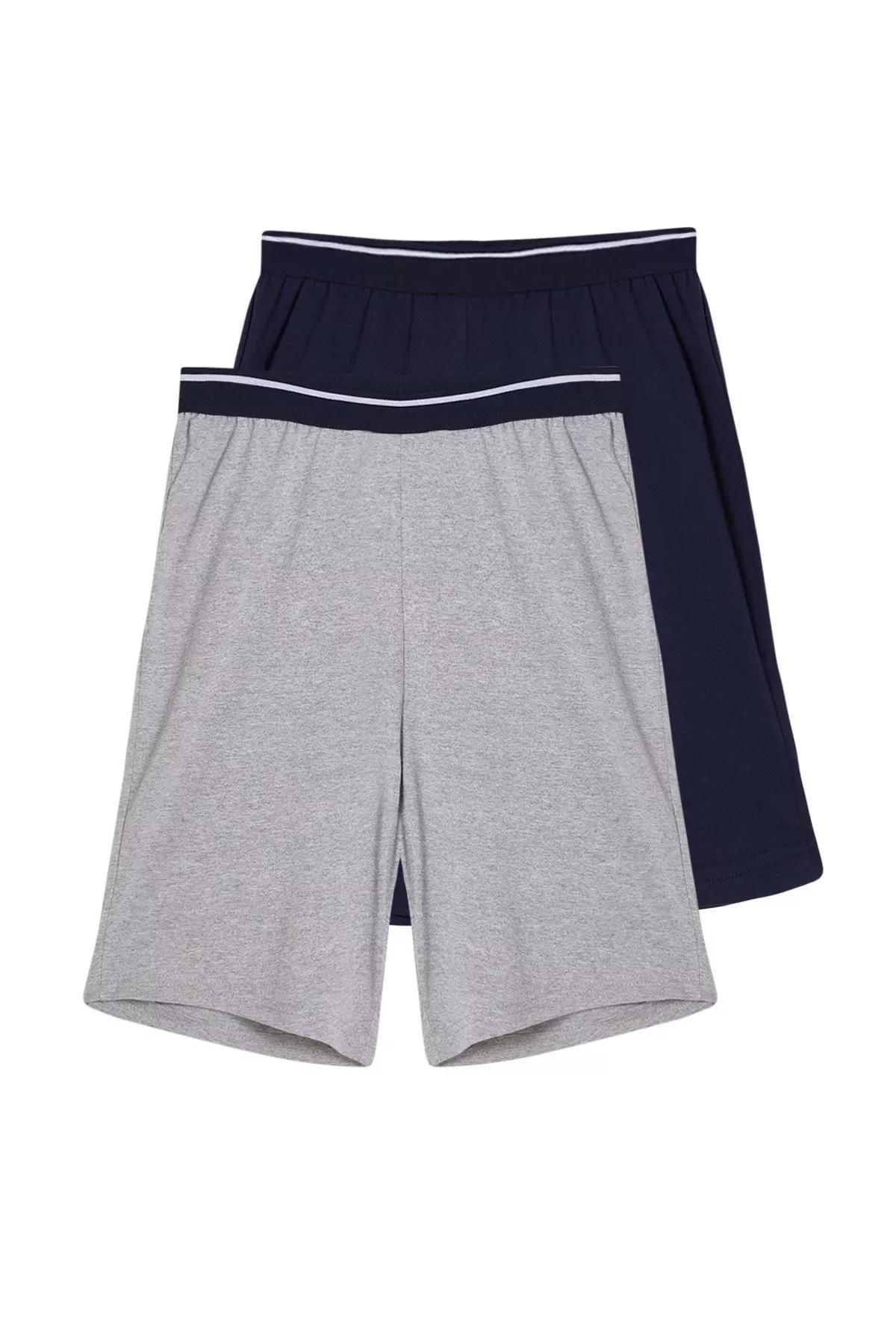 Navy-Grey 2-Pack Knitted Shorts,set of 2, Navy Blue-Grey, large image number 4