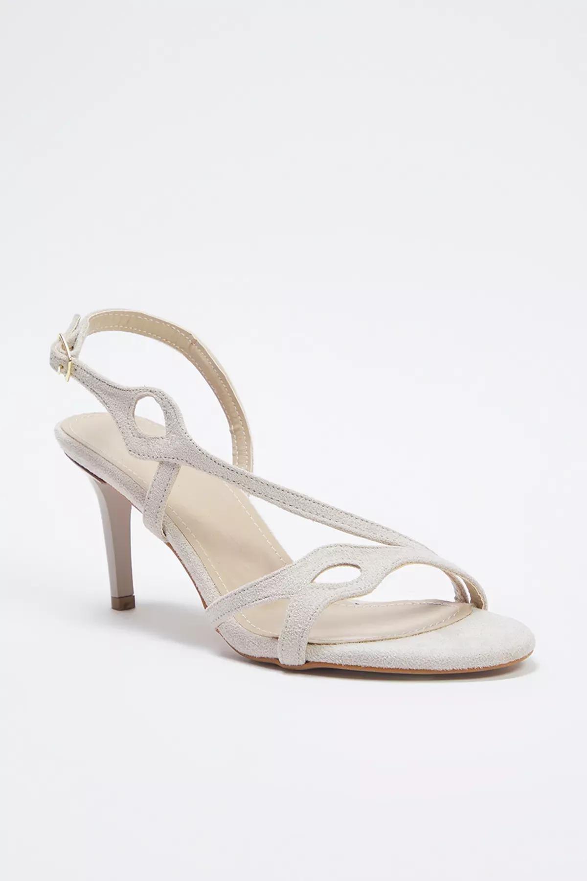 Beige Laser Cut Suede Heeled Sandals, , large image number 0
