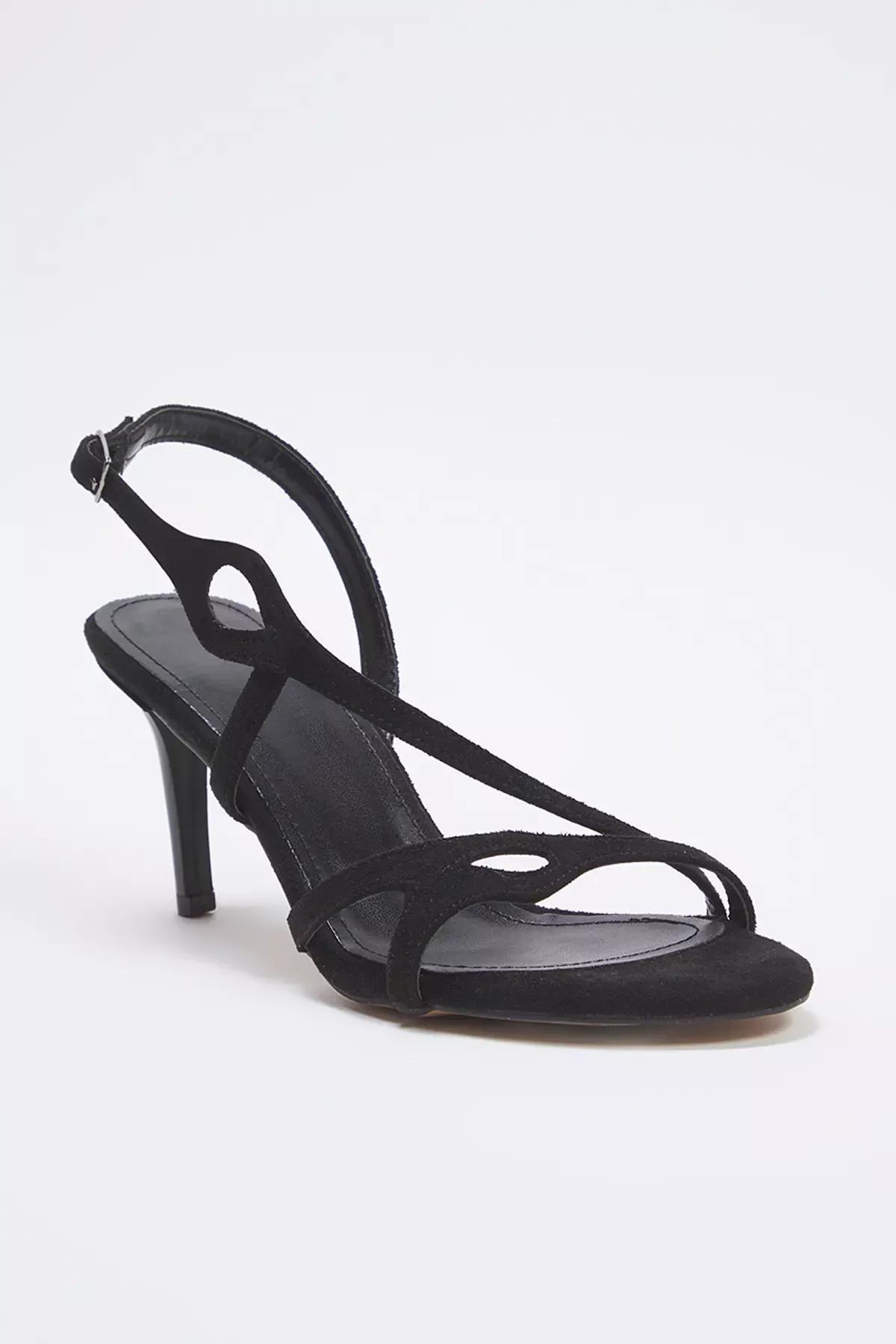 Black Laser Cut Suede Heeled Sandals, , large image number 0