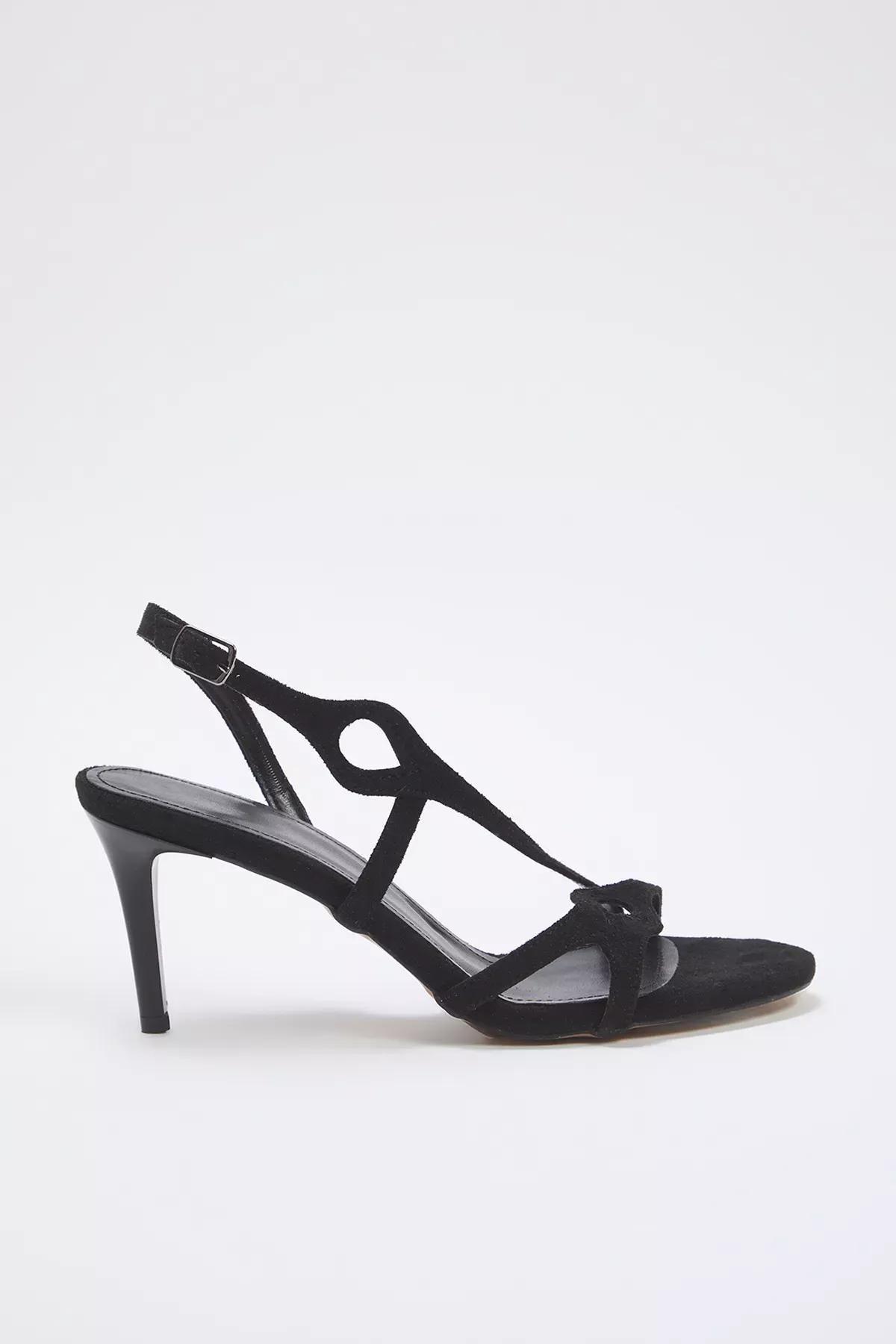 Black Laser Cut Suede Heeled Sandals, , large image number 1