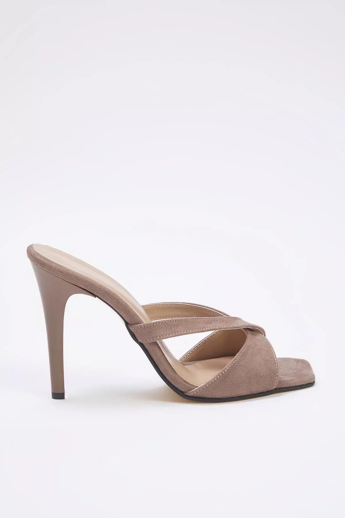 Brown Suede Cross Strap Slippers, , large image number 3