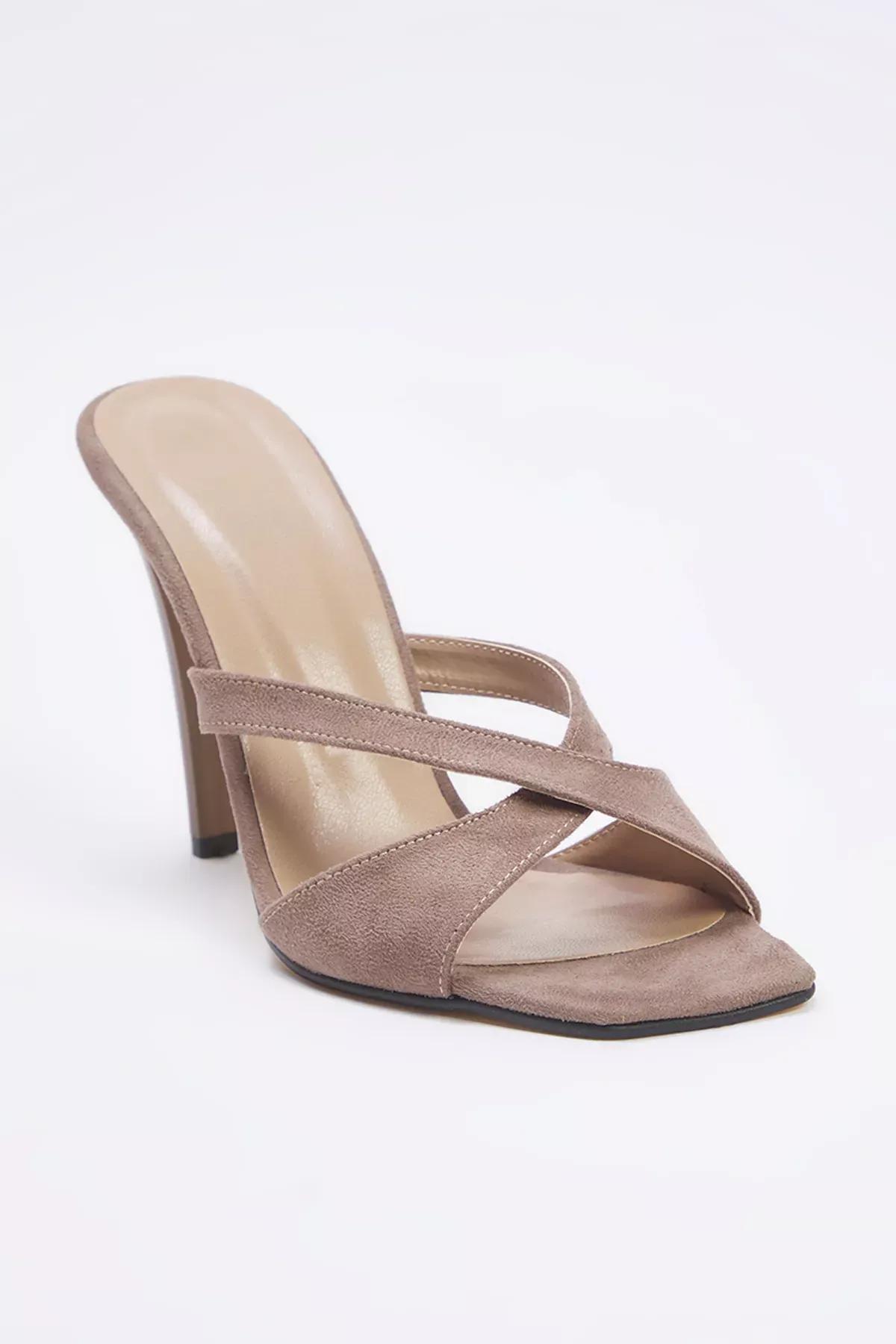 Brown Suede Cross Strap Slippers, , large image number 4