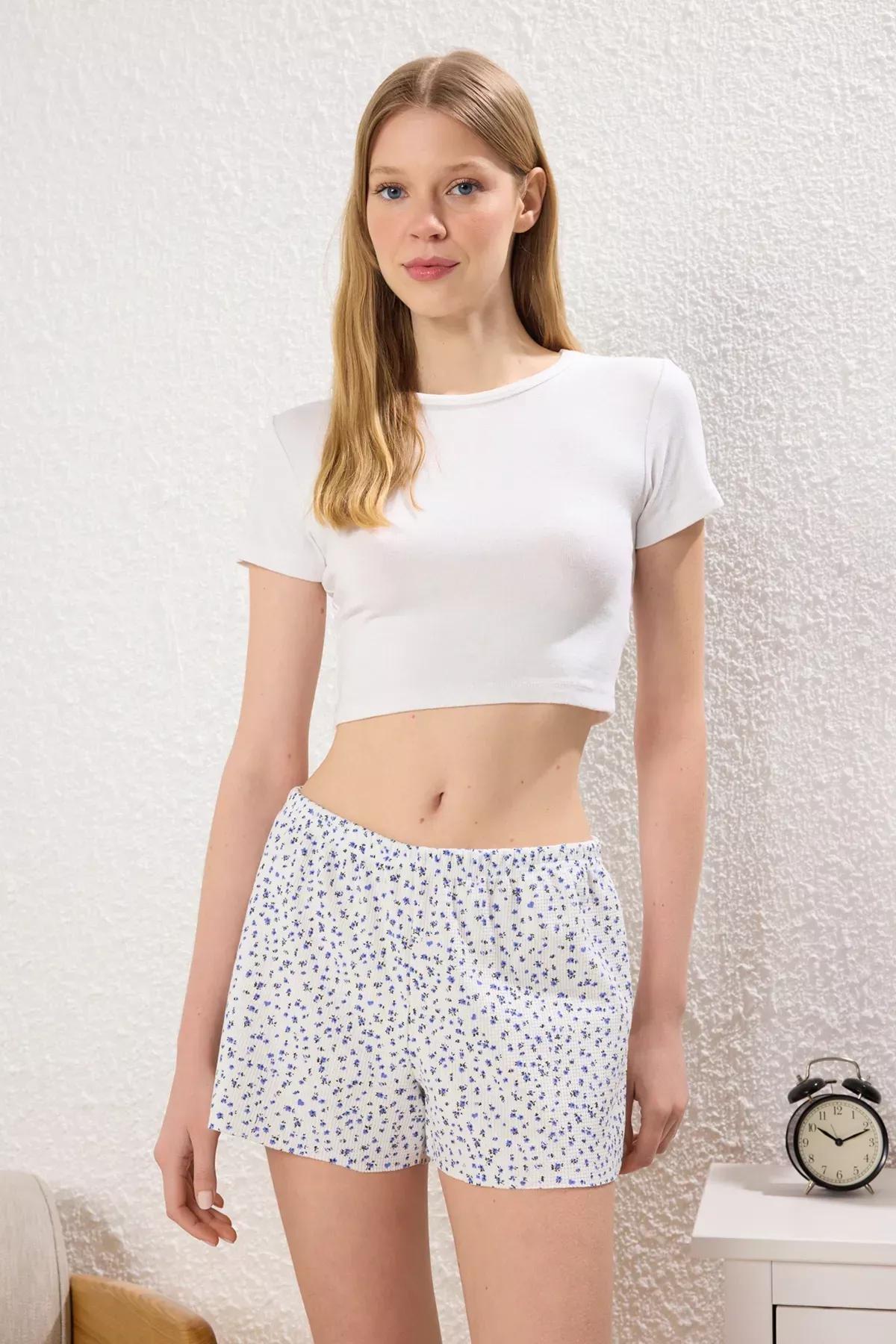 Navy-Beige 2-Pack Floral Waffle Pajama Bottoms, C101_5342, large image number 1