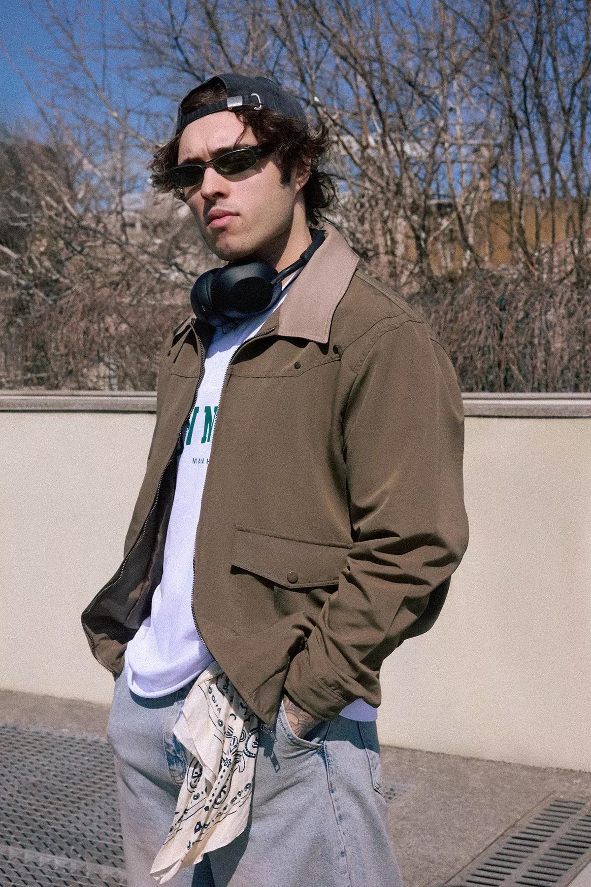 Green Regular Fit Collar Seasonal Jacket, Khaki, medium