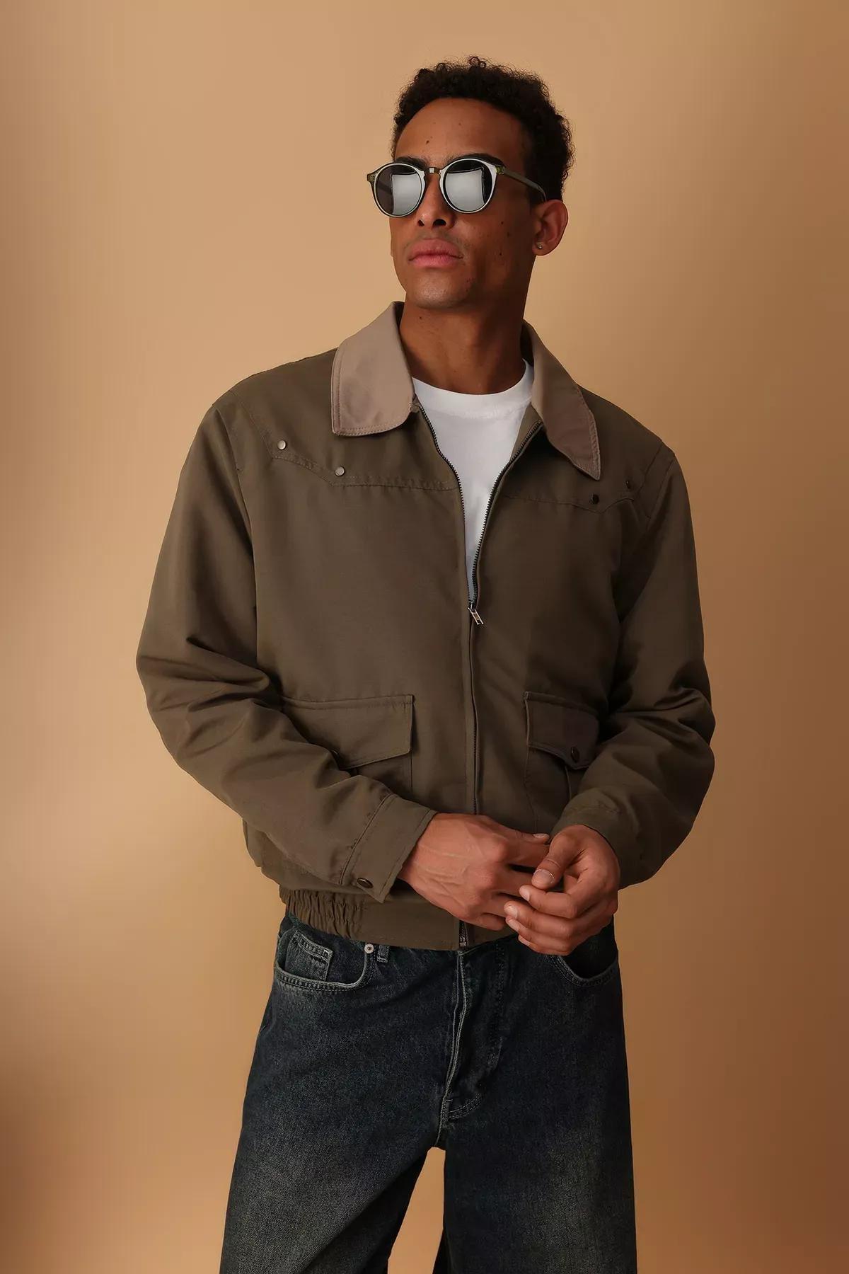 Green Regular Fit Collar Seasonal Jacket, , large image number 5