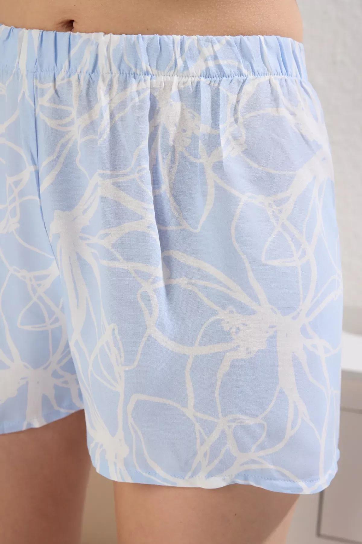 Blue Floral Shorts Pajama Set, , large image number 2