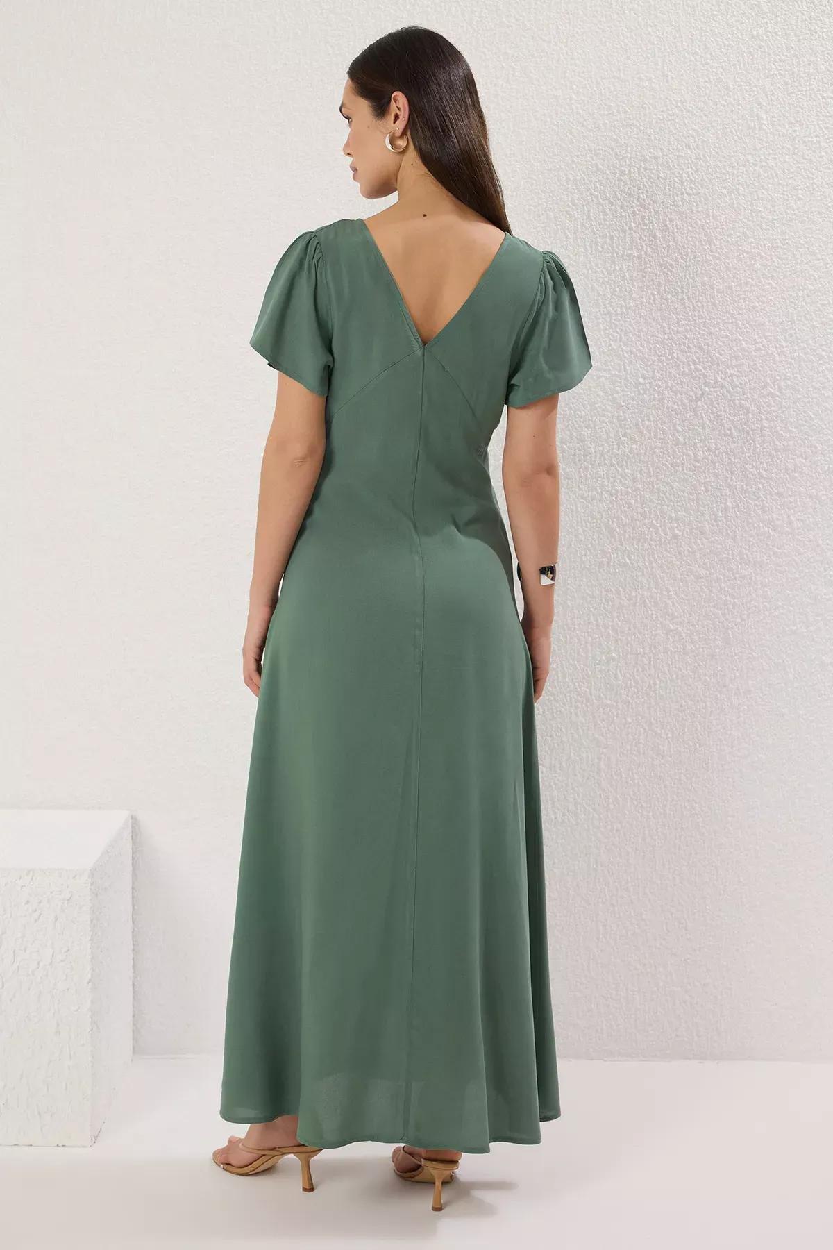Green Bowknot Maxi Dress, Khaki, large image number 3