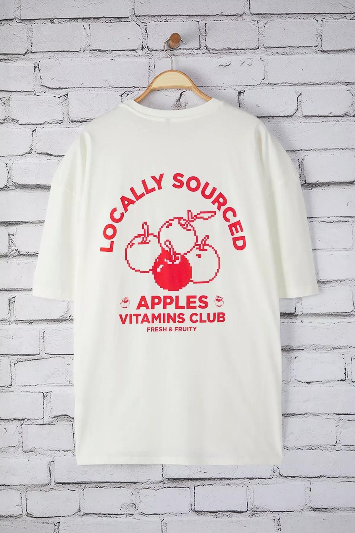 Beige Plus-Size Oversized Printed T-Shirt, Ecru, large image number 0