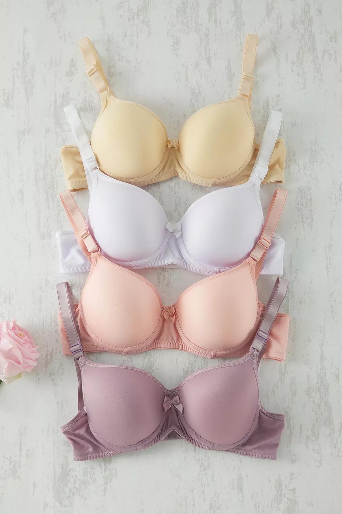 White-Multicoloured T-Shirt Bra, Set of 4, White-Multicolor, medium