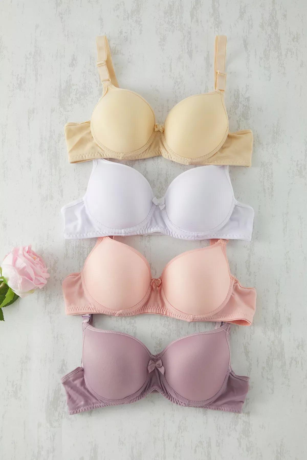 White-Multicoloured T-Shirt Bra, Set of 4, White-Multicolor, large image number 1