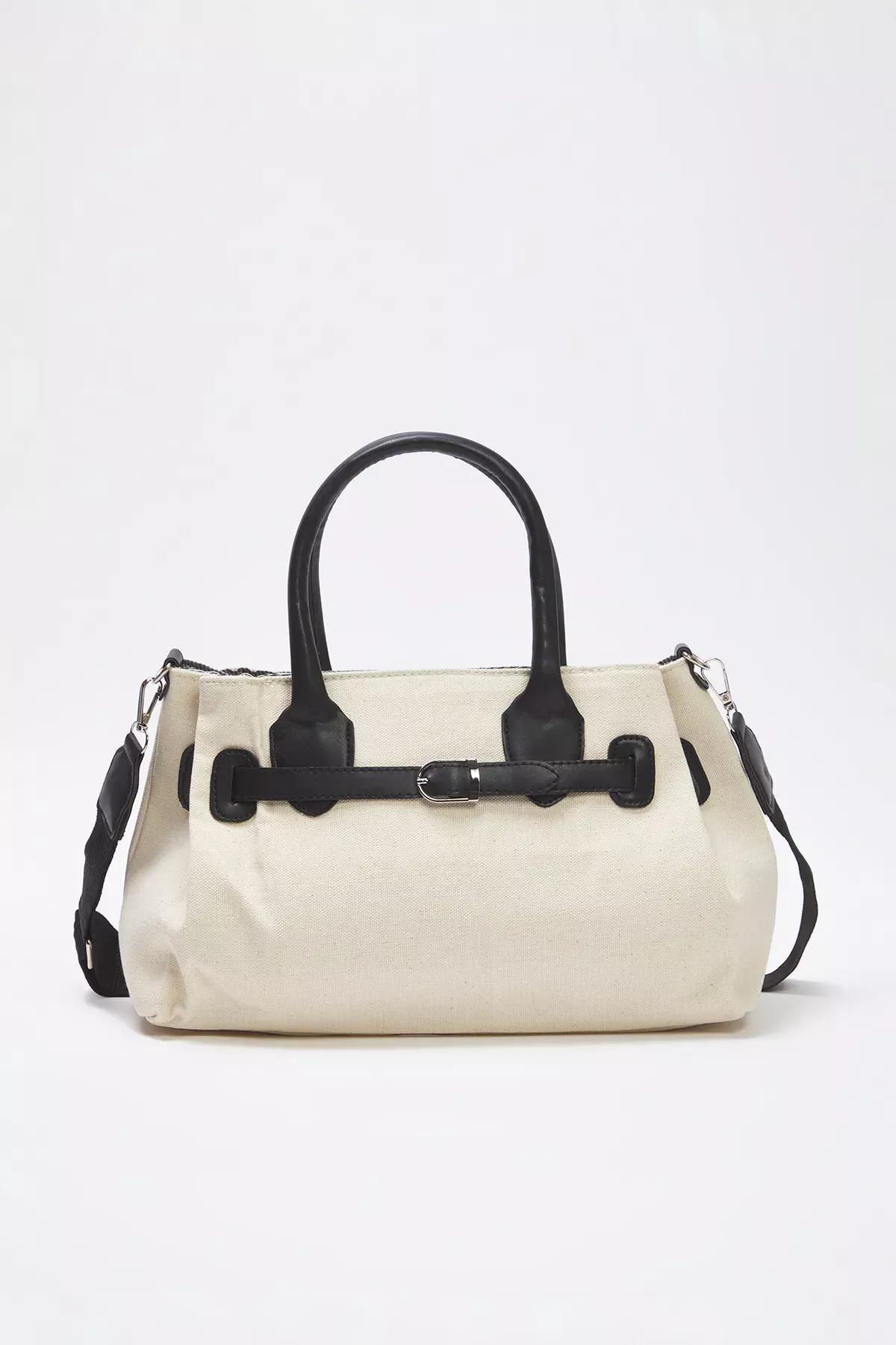 Beige Canvas Zippered Midi Bag, Ecru, large image number 2