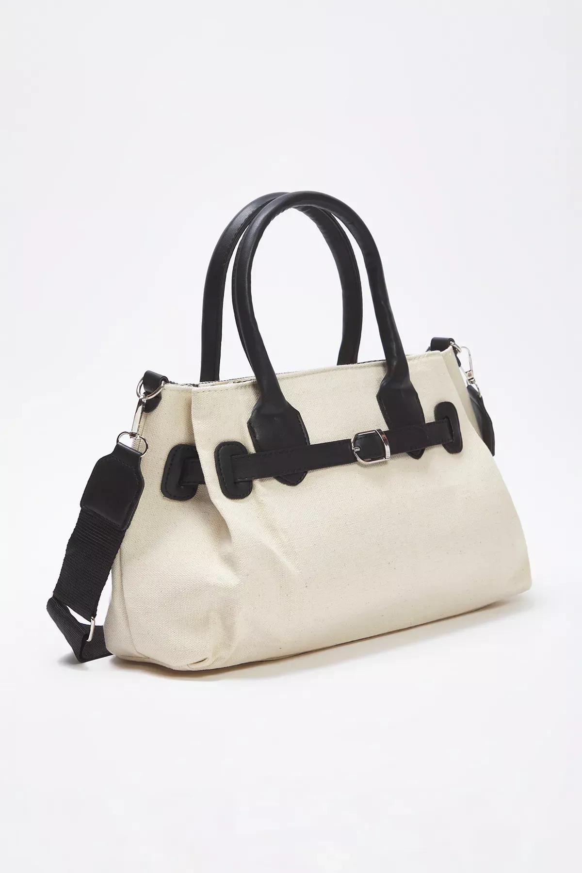 Beige Canvas Zippered Midi Bag, Ecru, large image number 3