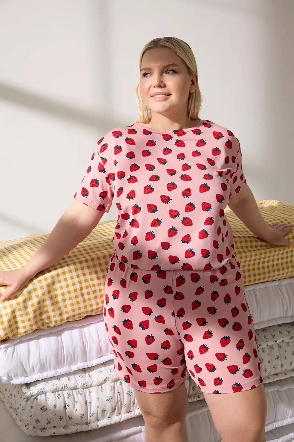 Pink Patterned Knitted Pyjamas Set, Pink, large image number 0