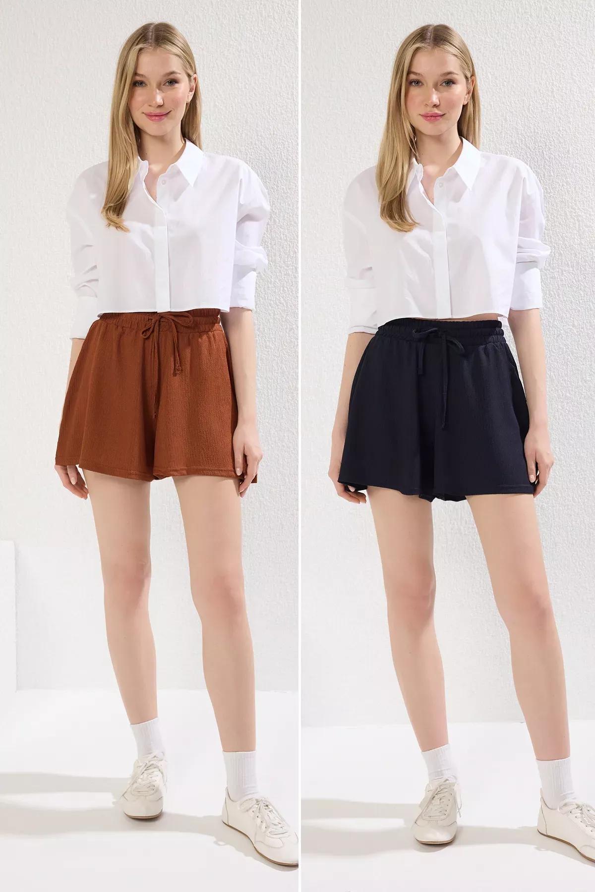 Navy Relaxed Pattern Knit Shorts, C101_7466, large image number 0