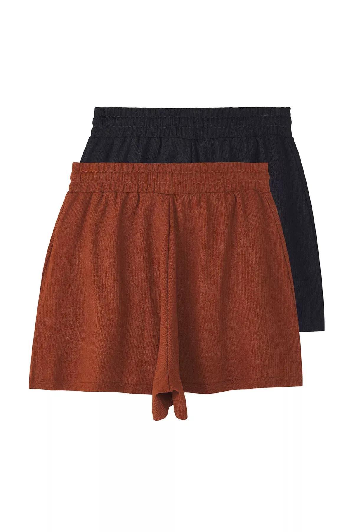 Navy Relaxed Pattern Knit Shorts, C101_7466, large image number 6